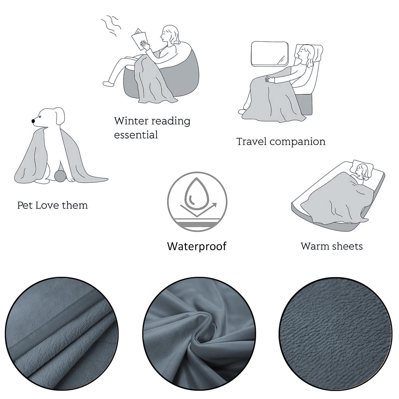 Ameritex Pet Bed Blanket Reversible 100% Waterproof Velvet Super Soft for Sofa and Bed