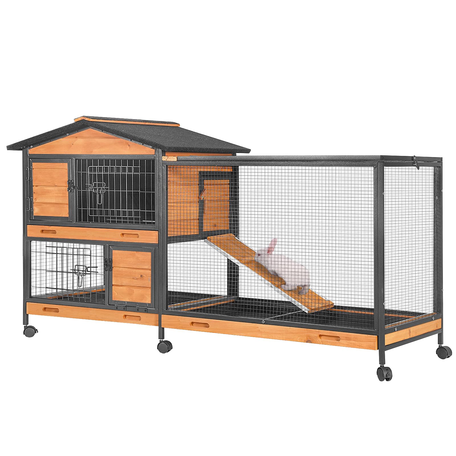 Gutinneen Rabbit Hutch With Chew-Resistant Metal Frame Indoor Bunny Cage Outdoor Rabbit Cage With Wheels And Leakproof Tray