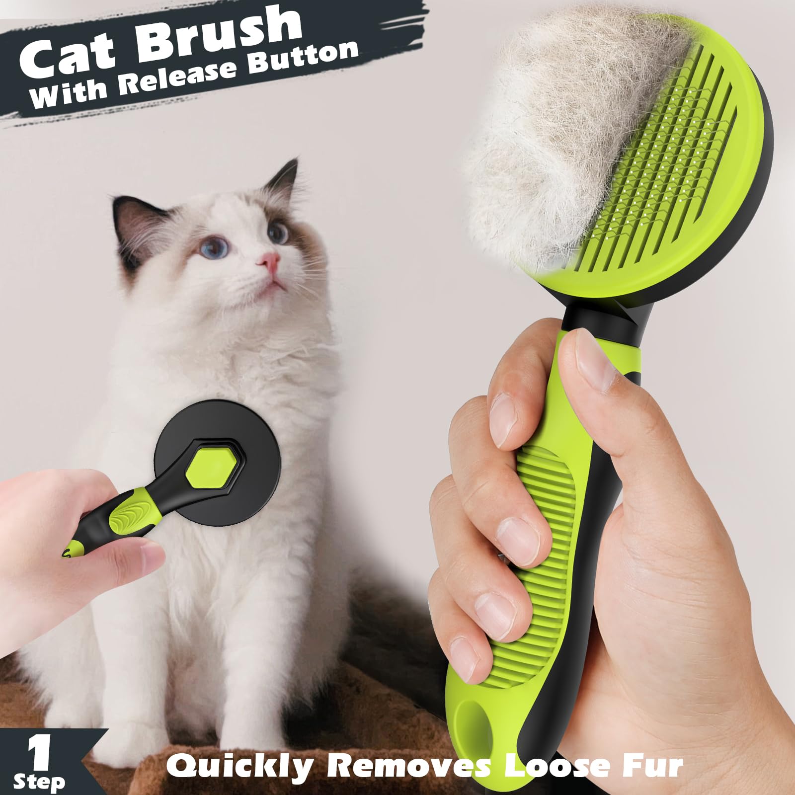3Pcs Cat Grooming Kit | Brush For Shedding | Nail Clipper | Trimmer | Bath Brush For Long And Short Haired Indoor Cats - Premium