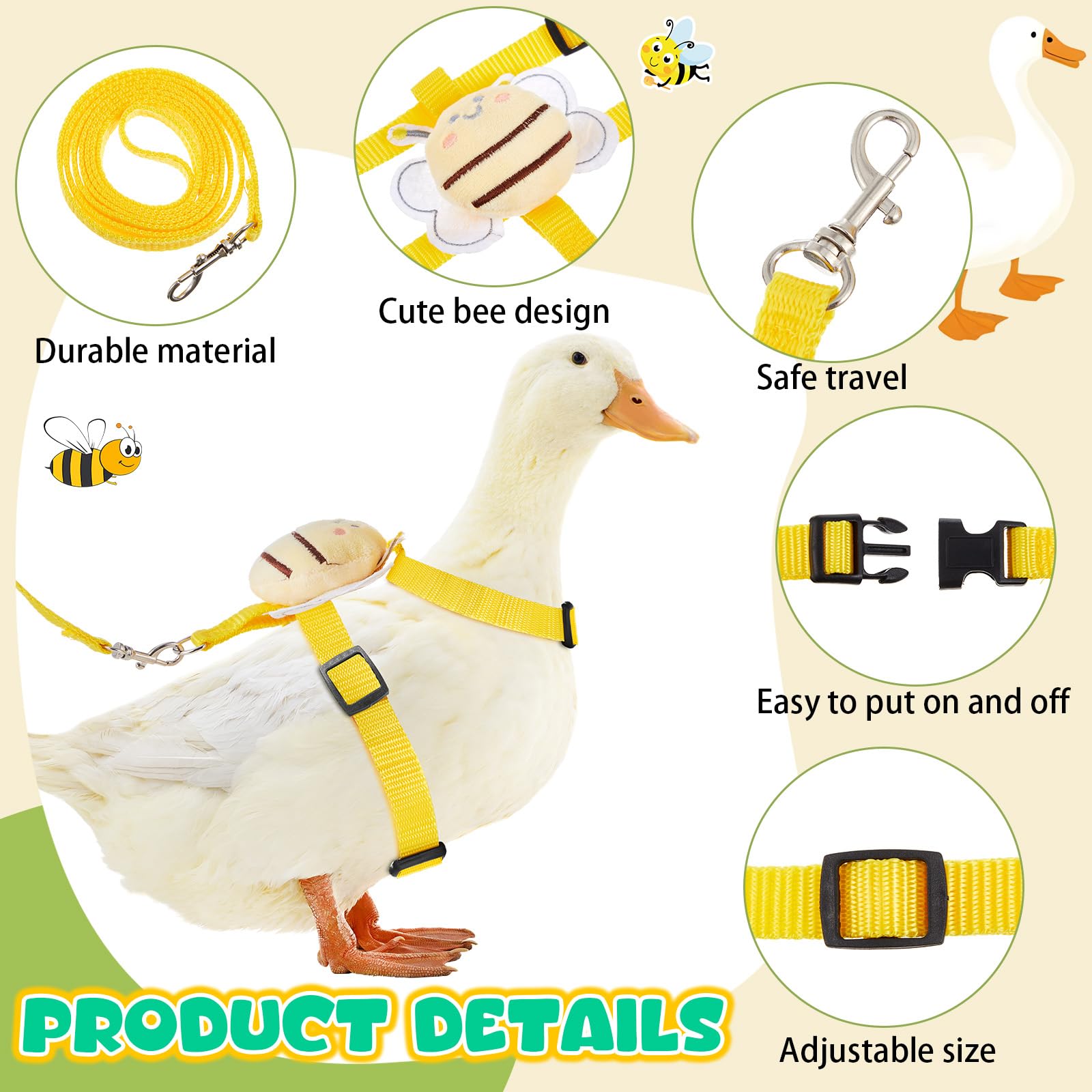 SilTriangle Duck Harness Leash Set Duck Harness and Leash for Real Ducks Adjustable Walking Rope Pet Cute Pattern Outdoor Tracti