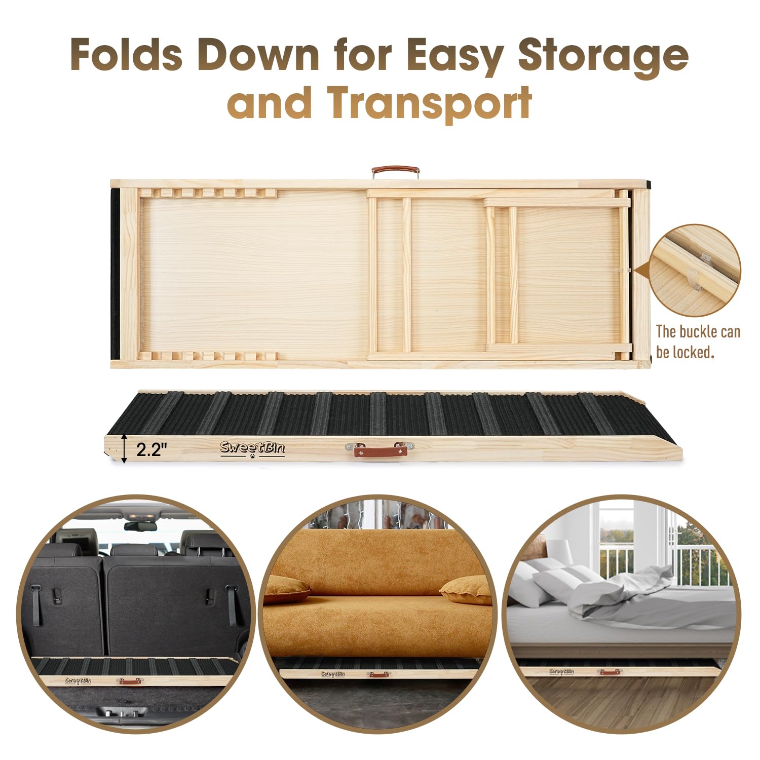 Dog Ramp For High Bed - Non-Slip, Sturdy Build Foldable Dog Ramp - 51'' Long Adjustable 14''-28'' Ramps For Small Large Dogs- Fo