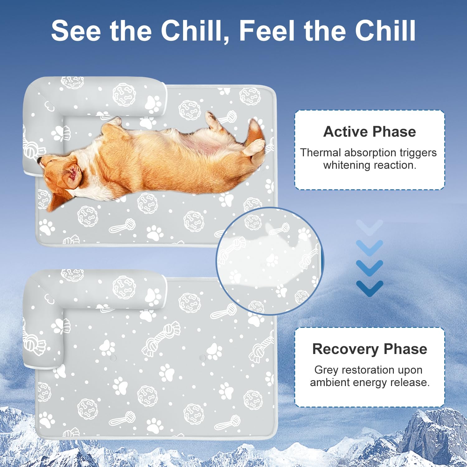 Mh Mylune Home Dog Cooling Mat With Supportive Pillows, 44''X32'' Arc-Chill Fiber & Endothermic Color Changing Self Cooling Pad,