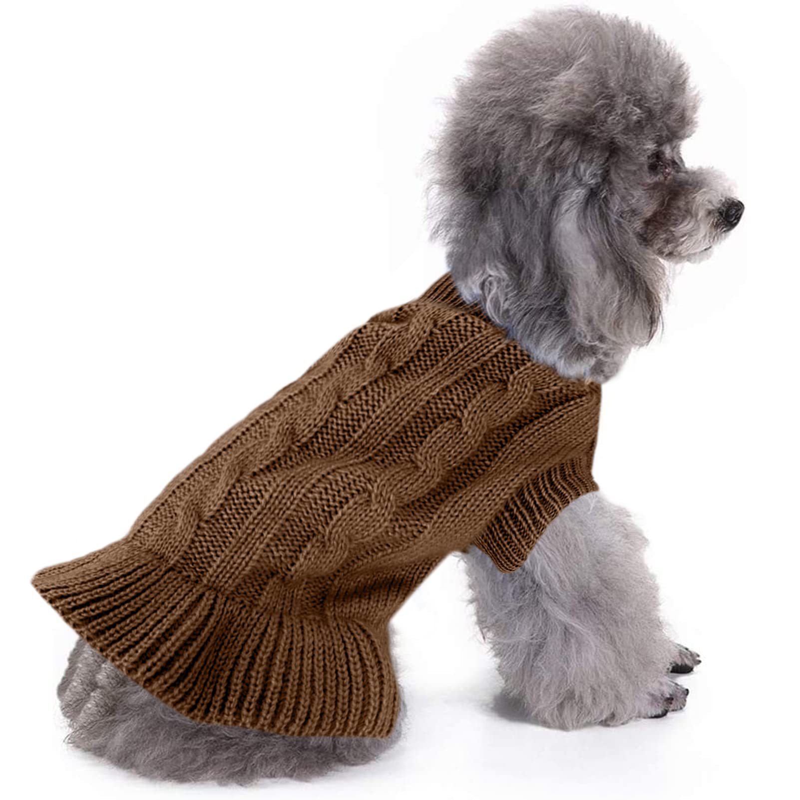Chborchicen Small Dog Sweaters Knitted Pet Cat Warm Dog Sweatshirt Winter Clothes Kitten Puppy Sweater (L, Dress-Brown)