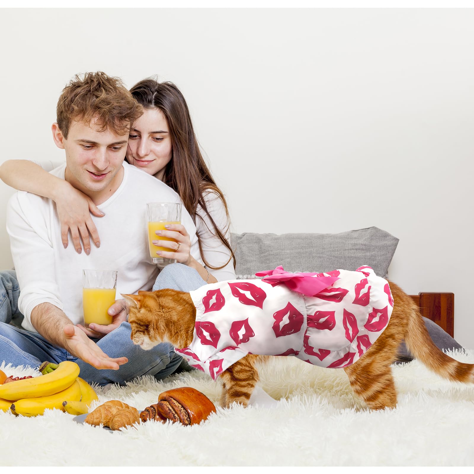 Dog Dress L, Cute White Pet Dress With Red Lip And Pink Bow, Stylish Pet Outfit For 11-13 Lbs Dogs And Cats, Romantic Holiday Cl