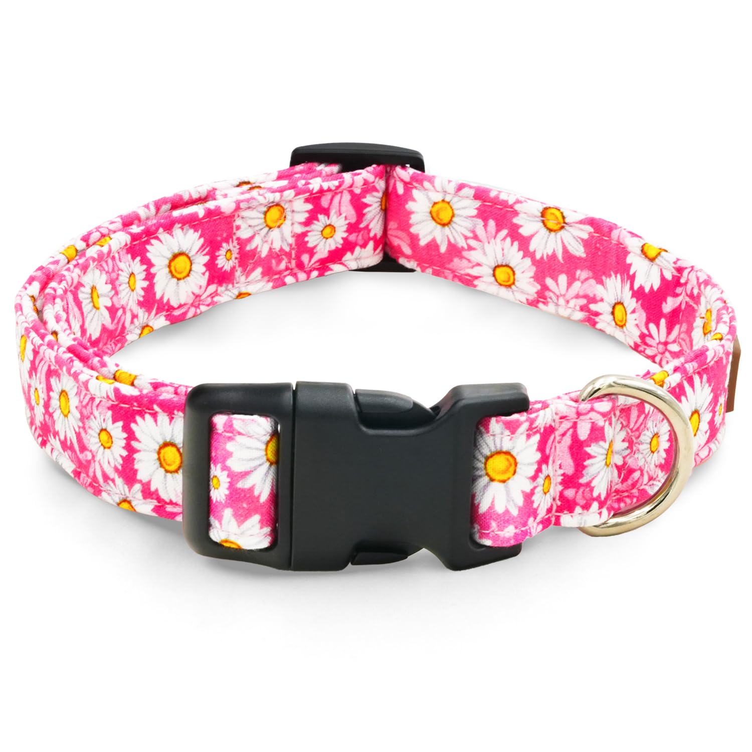 Tunkoo Pink Daisy Dog Collar, Cute Adjustable Premium Cotton Collar Durable Plastic Buckle For Small Medium Large Boys Girls Dog