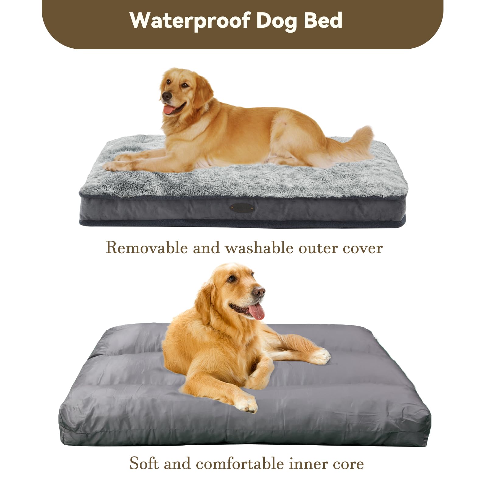 Debang Home Dog Bed For Medium Dogs Breeds, Deluxe Plush Dog Crate Beds, Comfy Kennel Pad, Pet Sleeping Mat, Waterproof, Removable And Machine Washable Cover & Non-Slip Bottom, 36'X23' Grey