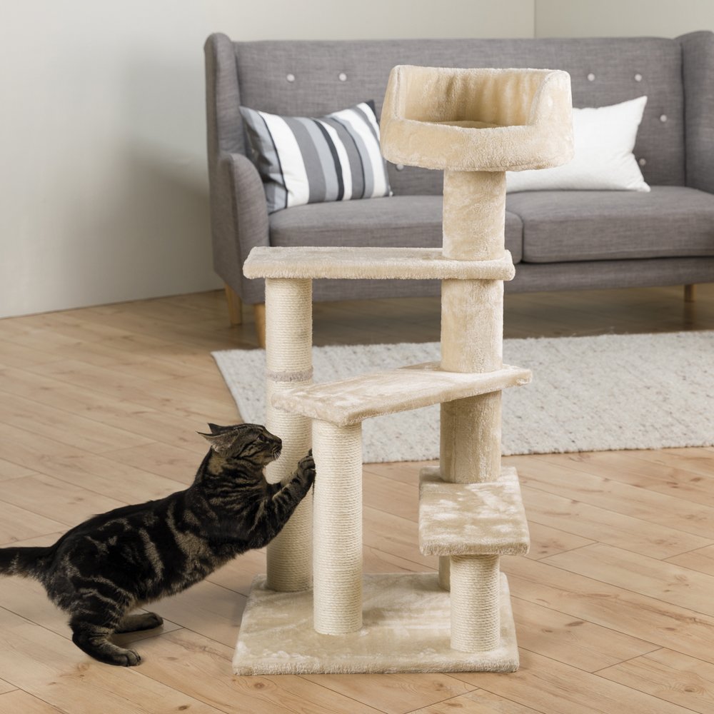 Trixie Tulia Senior Cat Tower With Scratching Posts, Four Platforms, Top Platform With Backrest, Beige Medium