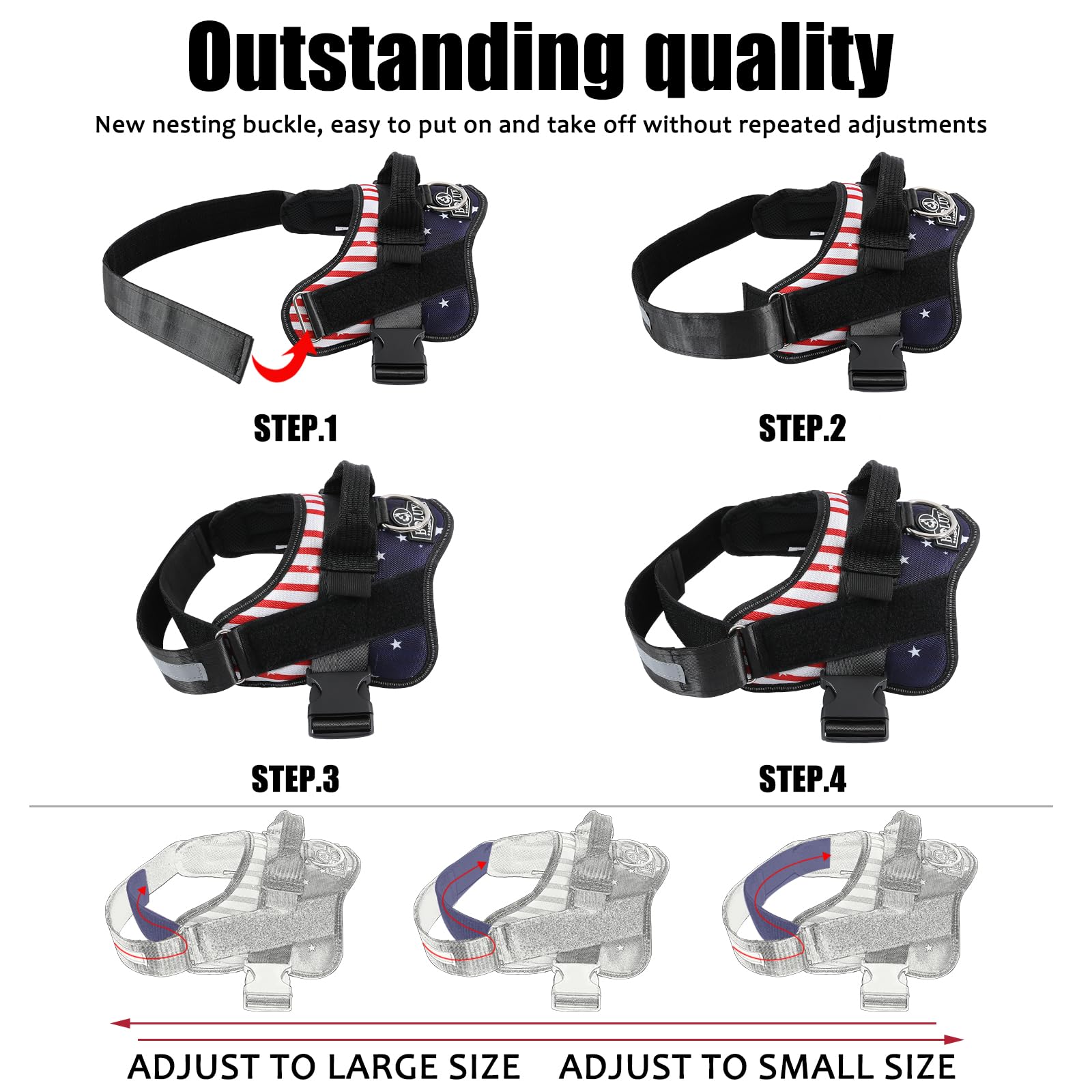 Bolux Dog Harness, No-Pull Reflective Dog Vest, Breathable Adjustable Pet Harness With Handle For Outdoor Walking - No More Pulling, Tugging Or Choking (Flag, Xx-Large)