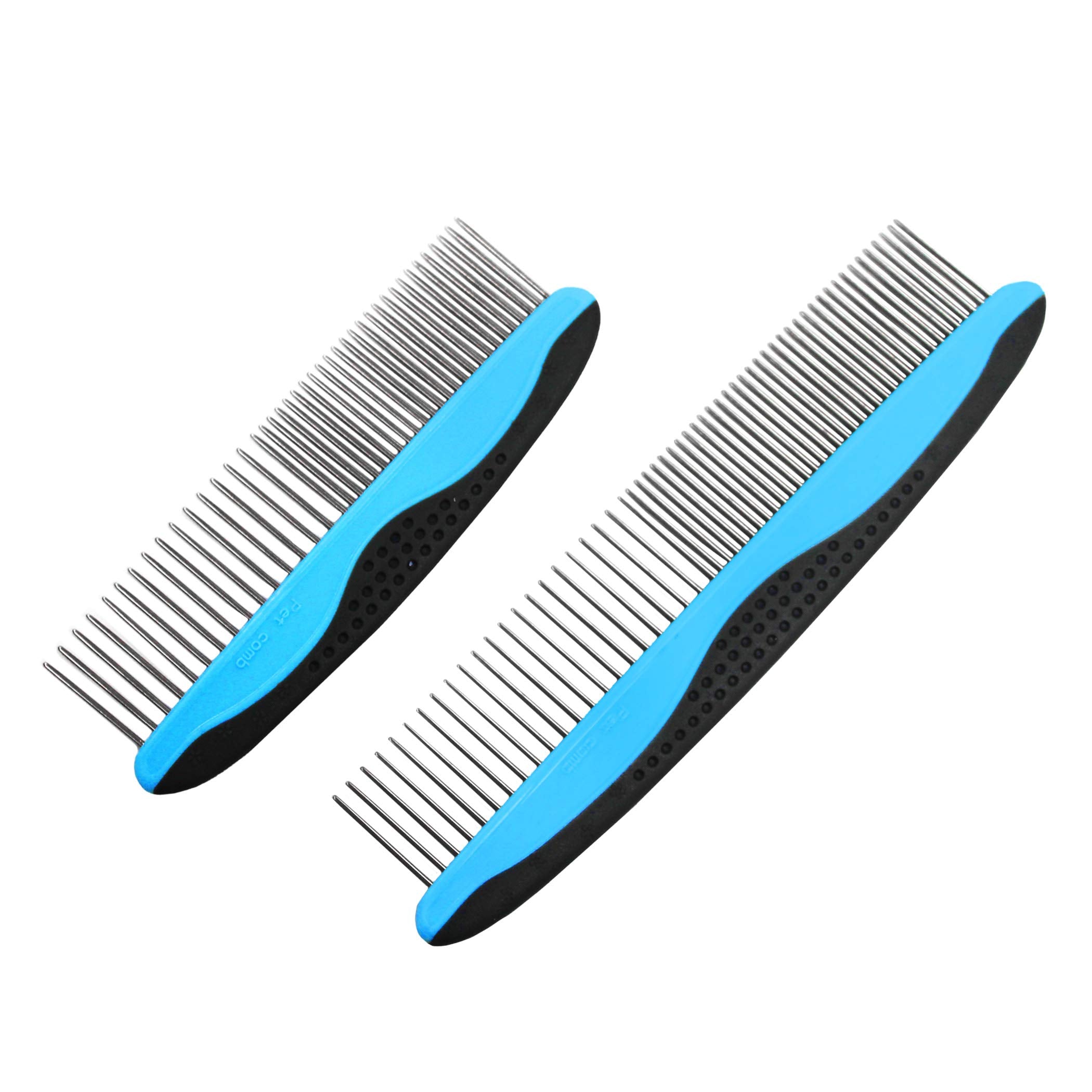 Pets First 2 Pack Dog Comb Small & Large Pet Comb For Small & Large Breeds & Areas. Premium Anti-Slip Comfort Grip Ergonomic Han