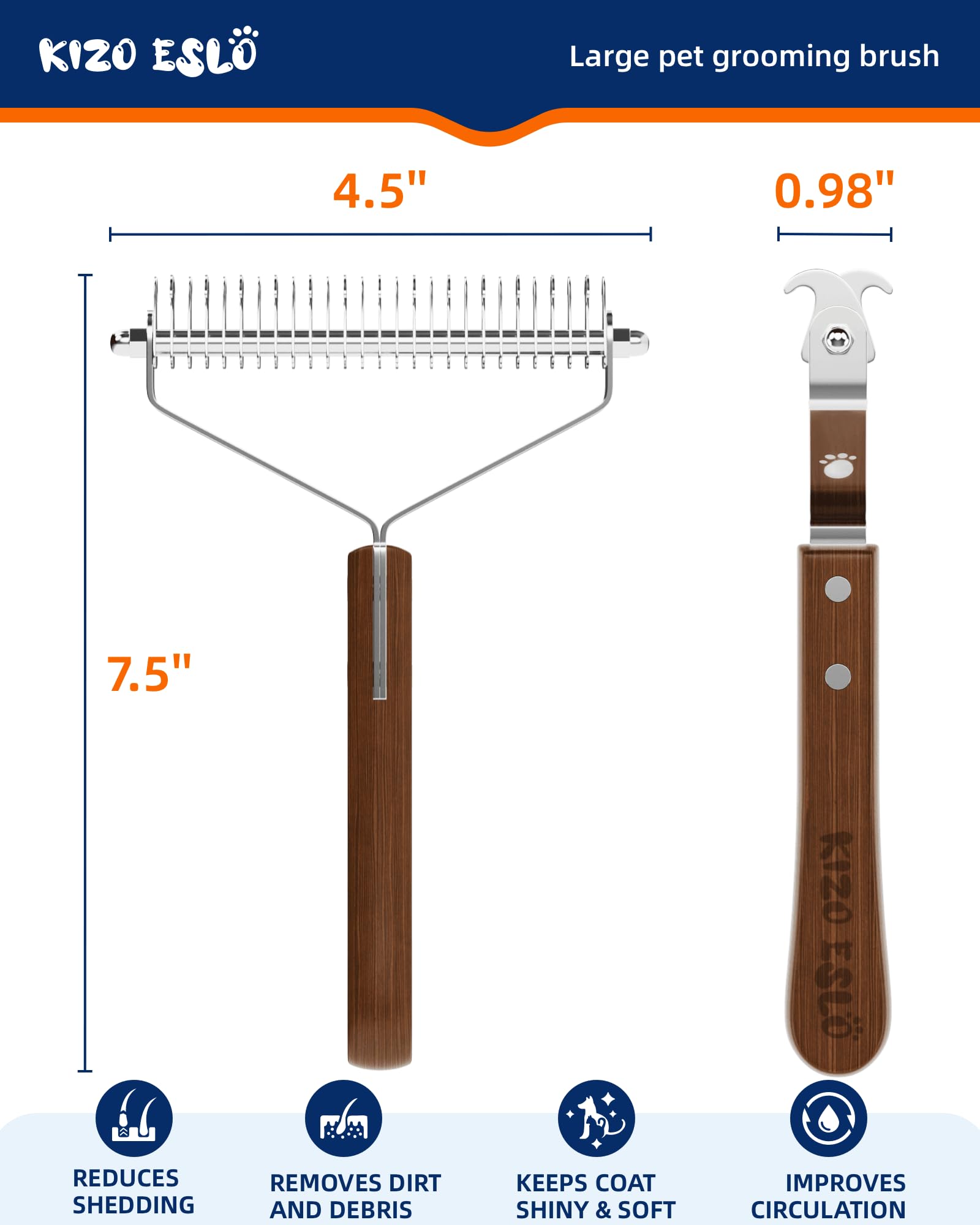 Extra Large 2-Sided Undercoat Rake For Dogs & Cats, Dog Brush For Shedding Remove Mats, Dematting Comb,Gentle Grooming Brush For