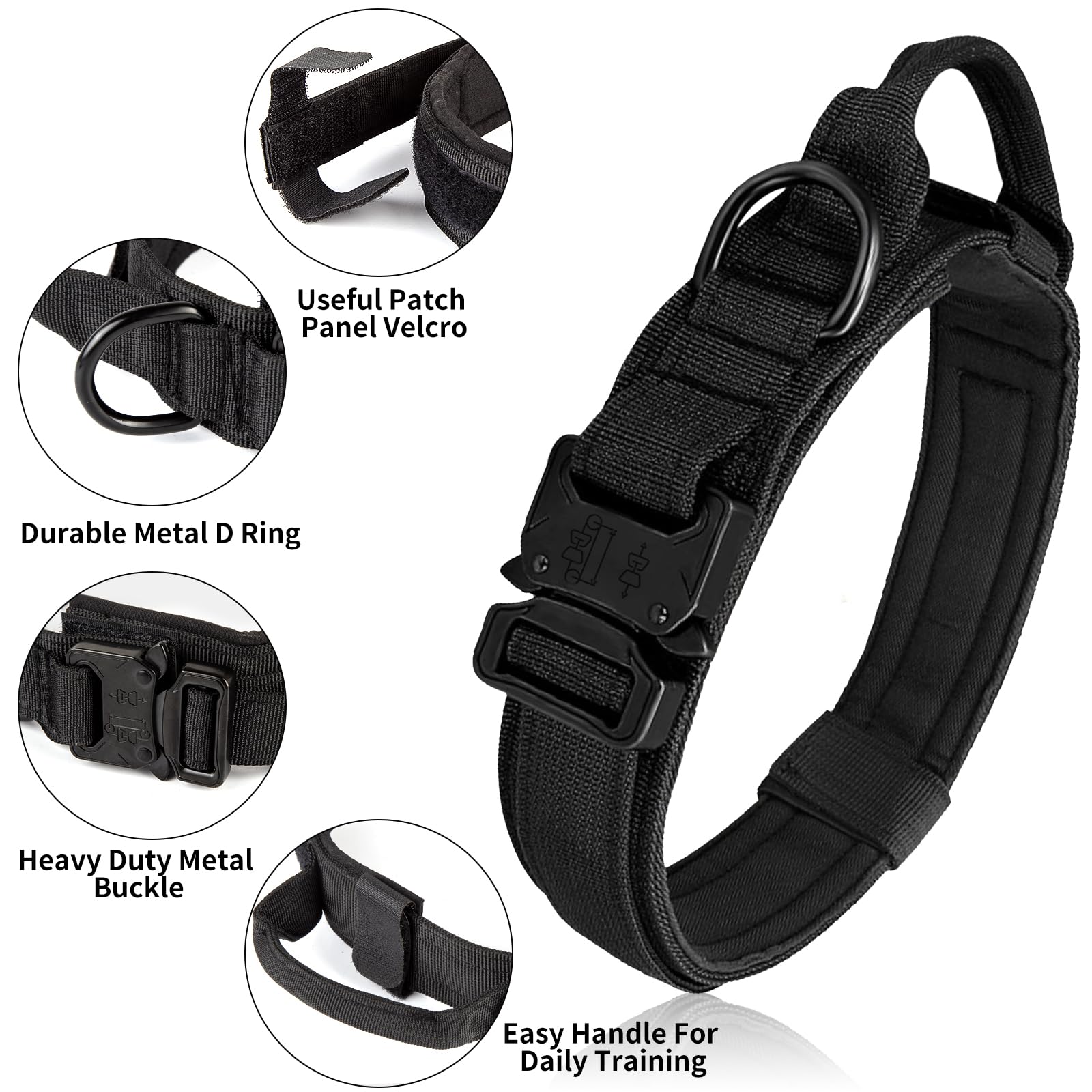Tactical Dog Collar - Military Dog Collar, Adjustable Heavy Duty Metal Buckle Nylon Collar With Control Handle For Small Medium