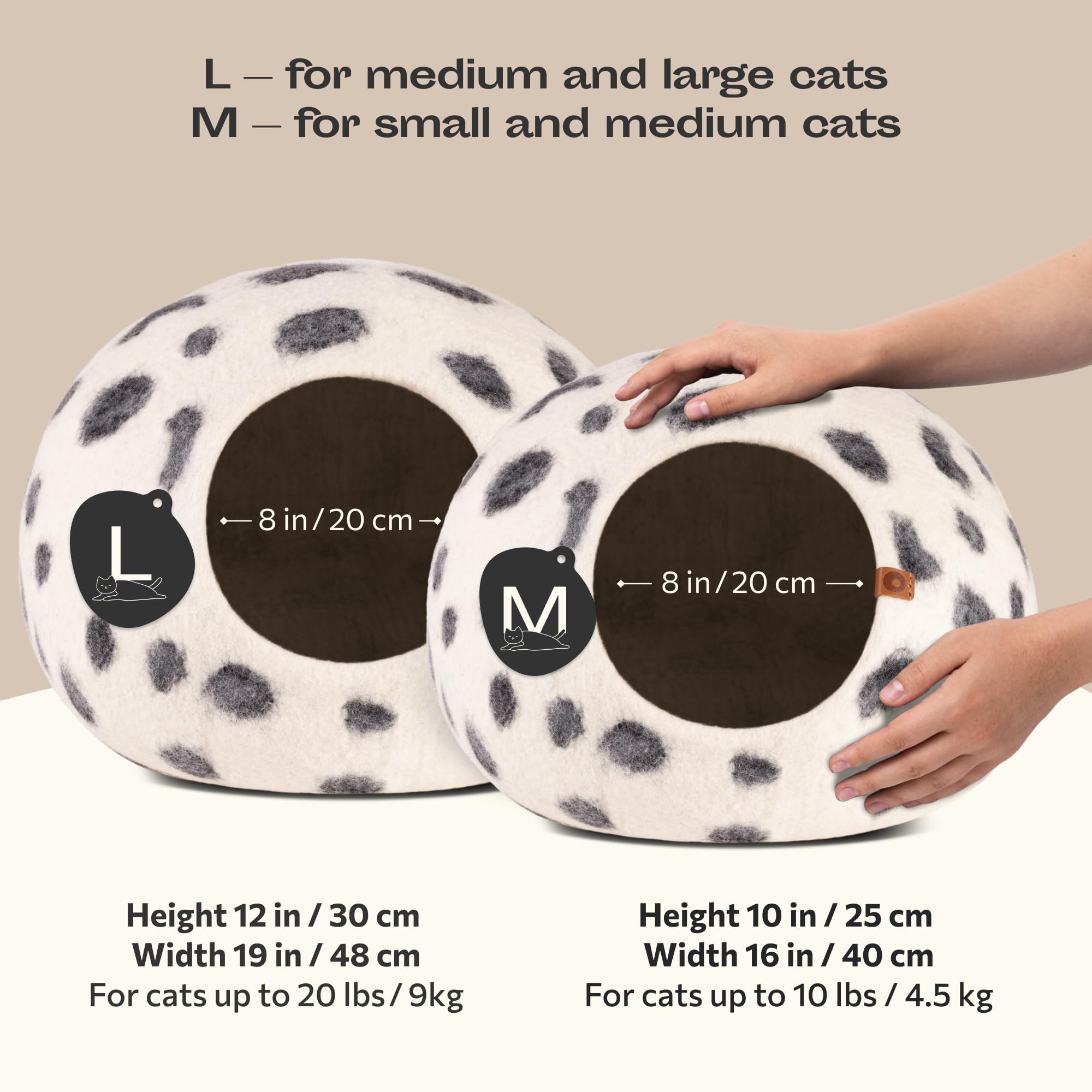 Meowfia Cat Cave - Premium Felt Cat Bed For Indoor Cats, Handmade 100% Merino Wool (Vivid Shades) (Medium, Snow Leopard)