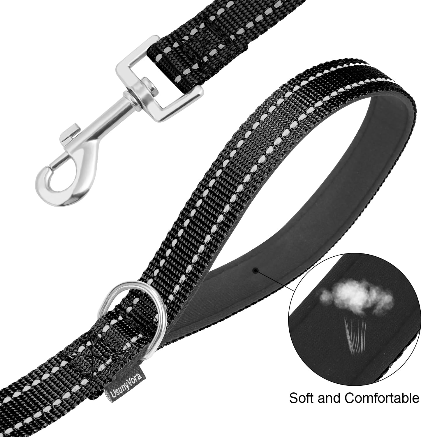 Usunyvora Reflective Nylon Dog Leash For Walking,Strong Dog Leash With Padded Handle For Medium And Large Dogs,6 Ft,Black