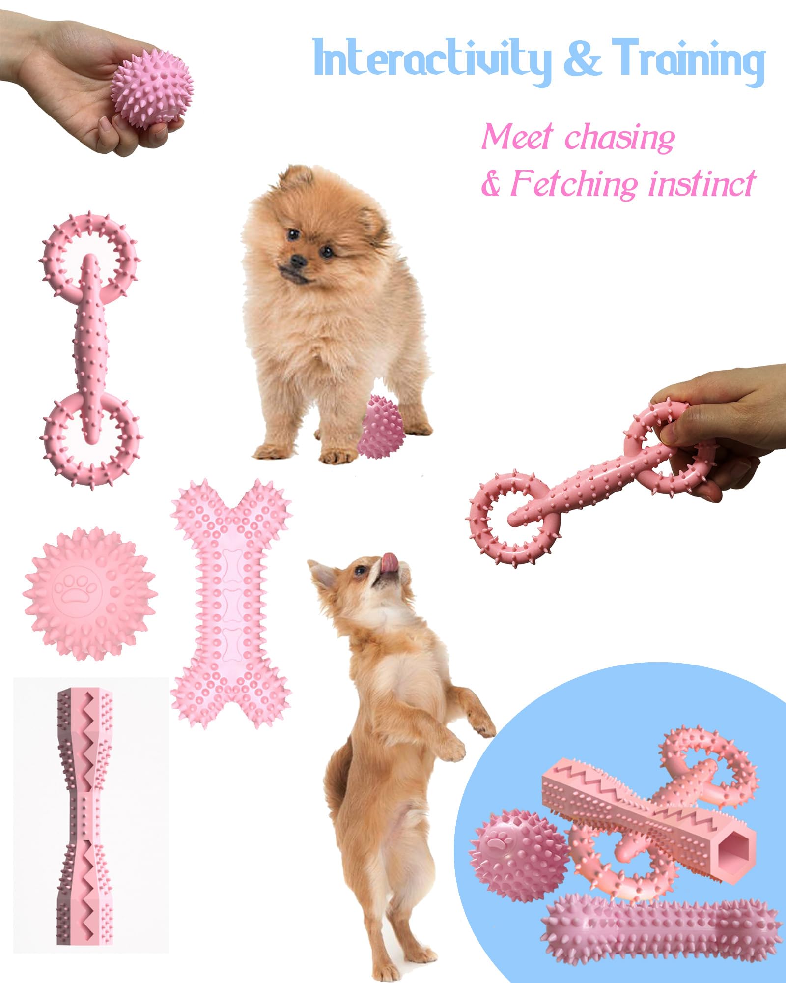 4 Pack Puppy Toys For 2-8 Months Pets Dog Chew Toy For Small Puppies Teething Toys For Cleaning Teeth Cute Pink Small Dog Toys S