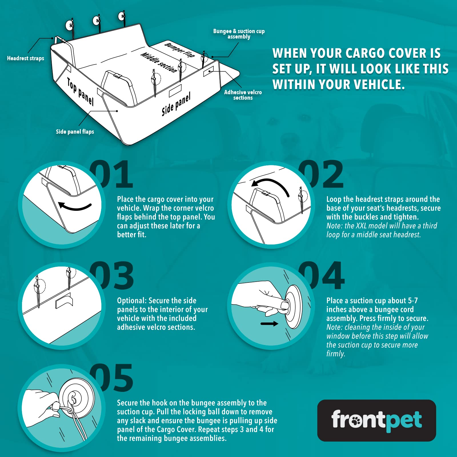 Frontpet Suv Cargo Liner For Dogs - Water-Resistant Pet Trunk Cargo Cover Mat For Suvs And Sedans With Bumper Flap Protector, Trunk Cover, Non-Slip Liner, (58' X 58') Upgraded 2025