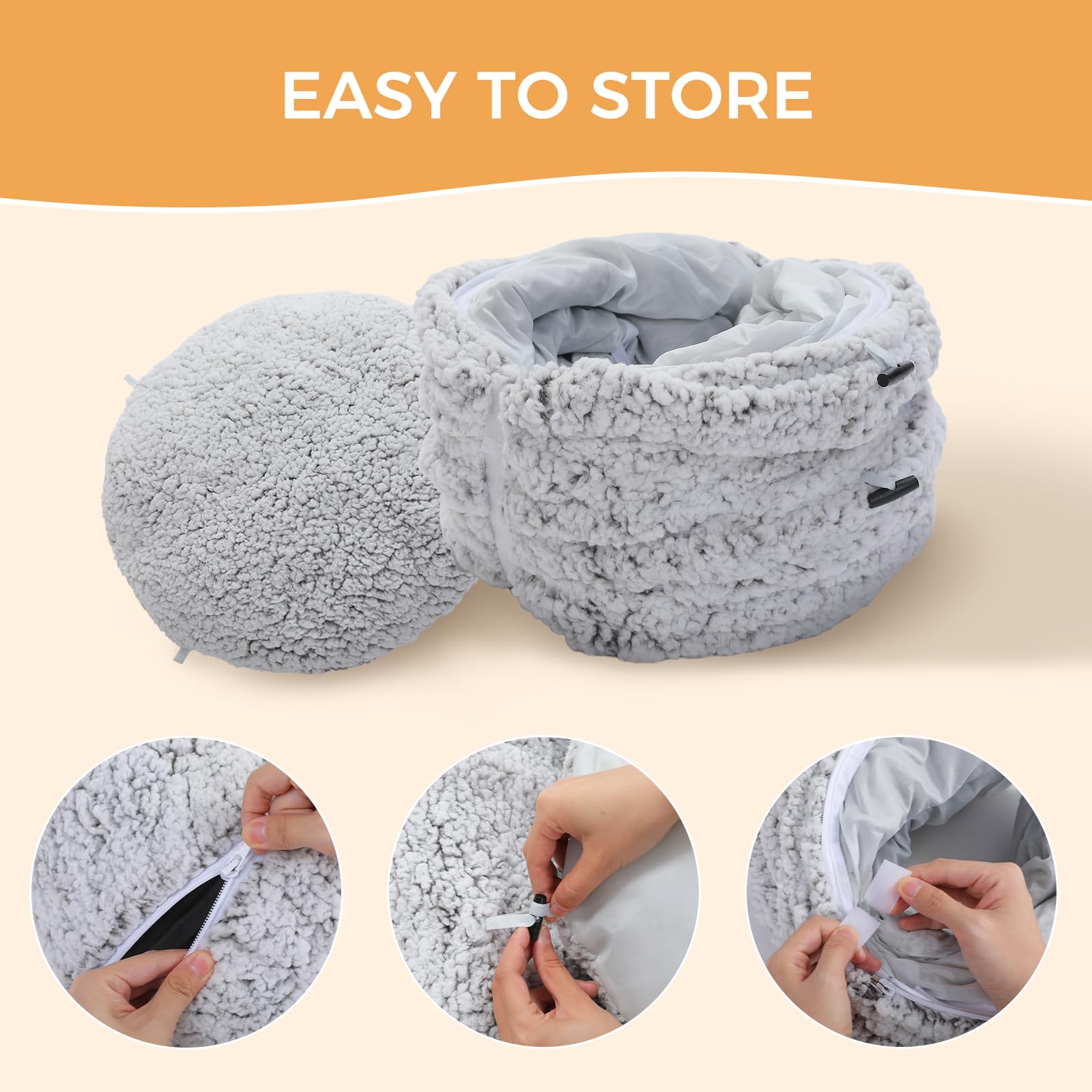 Pequlti Cat Tunnel With Bed For Indoor Cats, Cat Play Donut Tunnel With Washable Soft Plush Mat, Round Cat Tunnel Toys Cute Cat