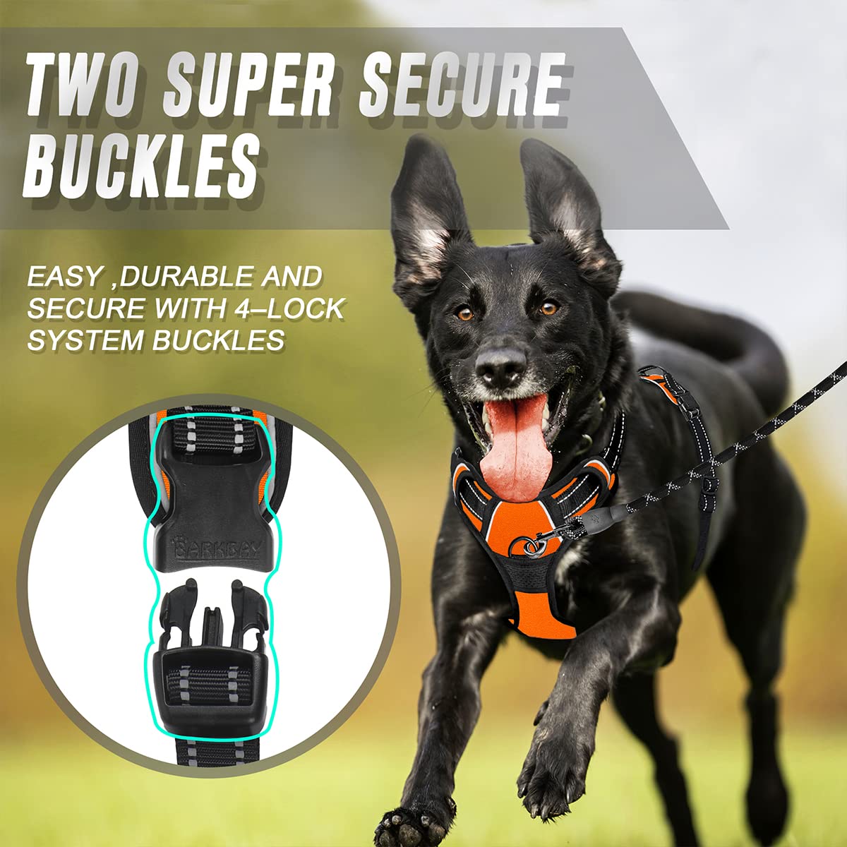 Barkbay No Pull Dog Harness Front Clip Heavy Duty Reflective Easy Control Handle For Large Dog Walking(Orange,M)