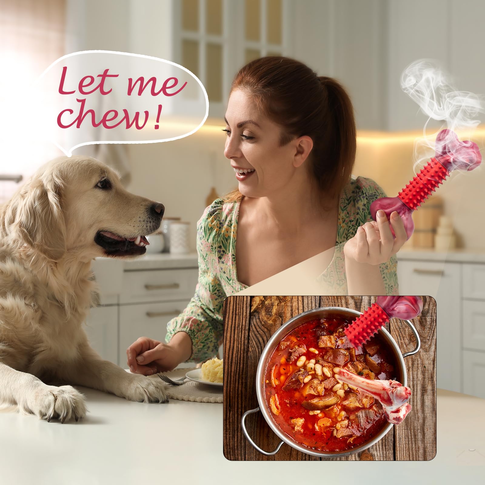 Apasiri Tough Dog Toys For Aggressive Chewers Large Breed, Beef Flavor Dog Chew Bone, Nylon & Rubber Chew Toy For Medium Large D