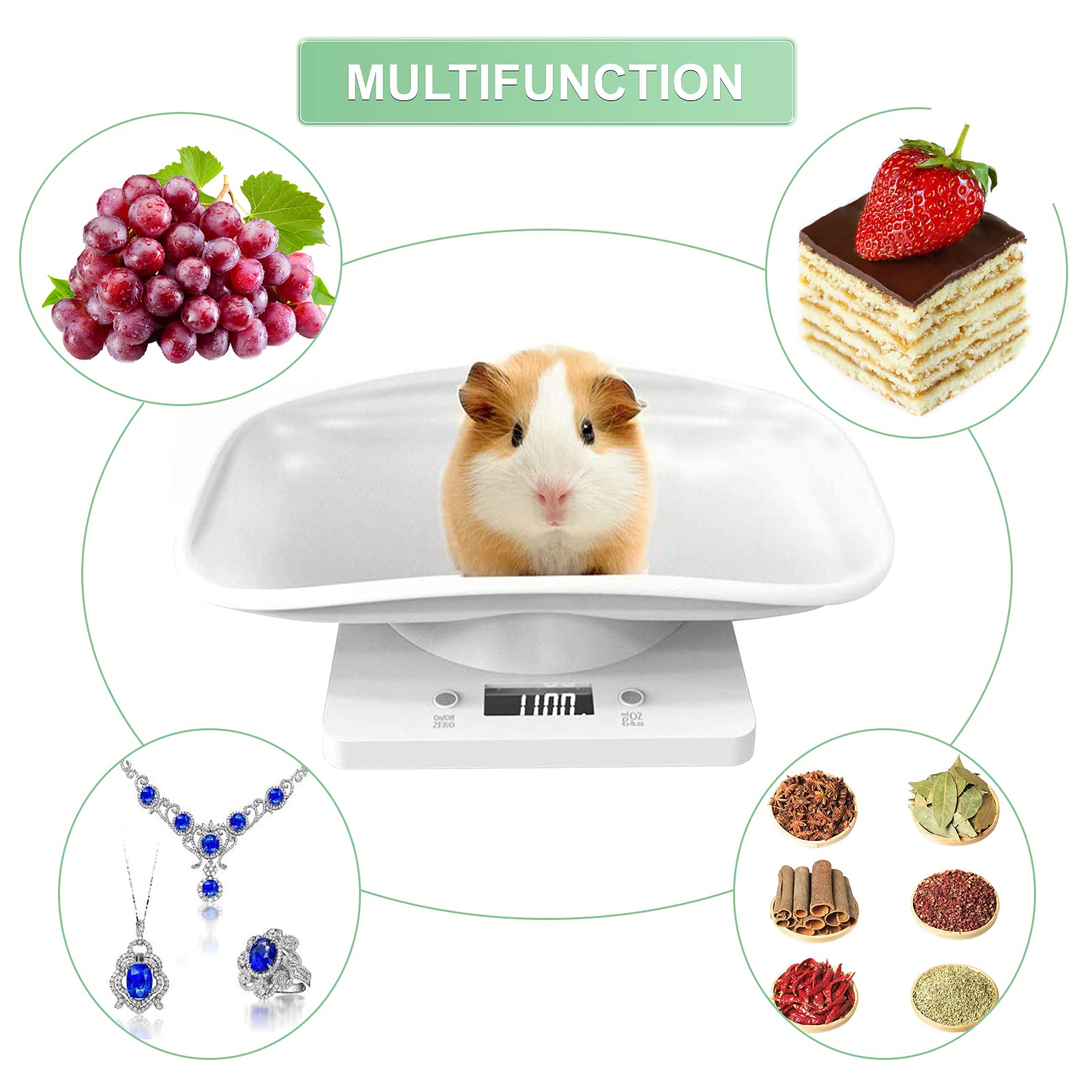 Digital Pet Scale, Small Animal Weight Scale Portable Electronic LED Scales, Multifunction Kitchen Scale(Max. 22 lbs), for Weigh