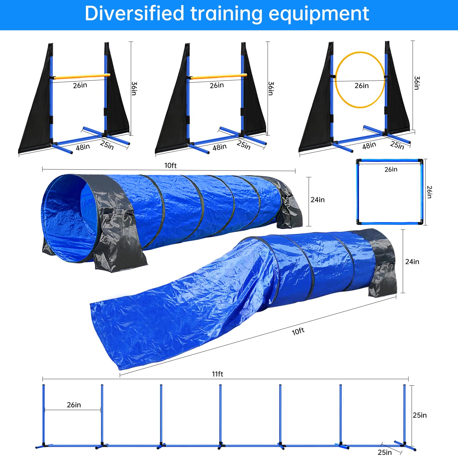 Jopavo Dog Agility Training Equipment: Dog Agility Course Backyard Set - 13-Piece Kit With 2X10Ft Tunnels (Sandbags), 2 Adjustab