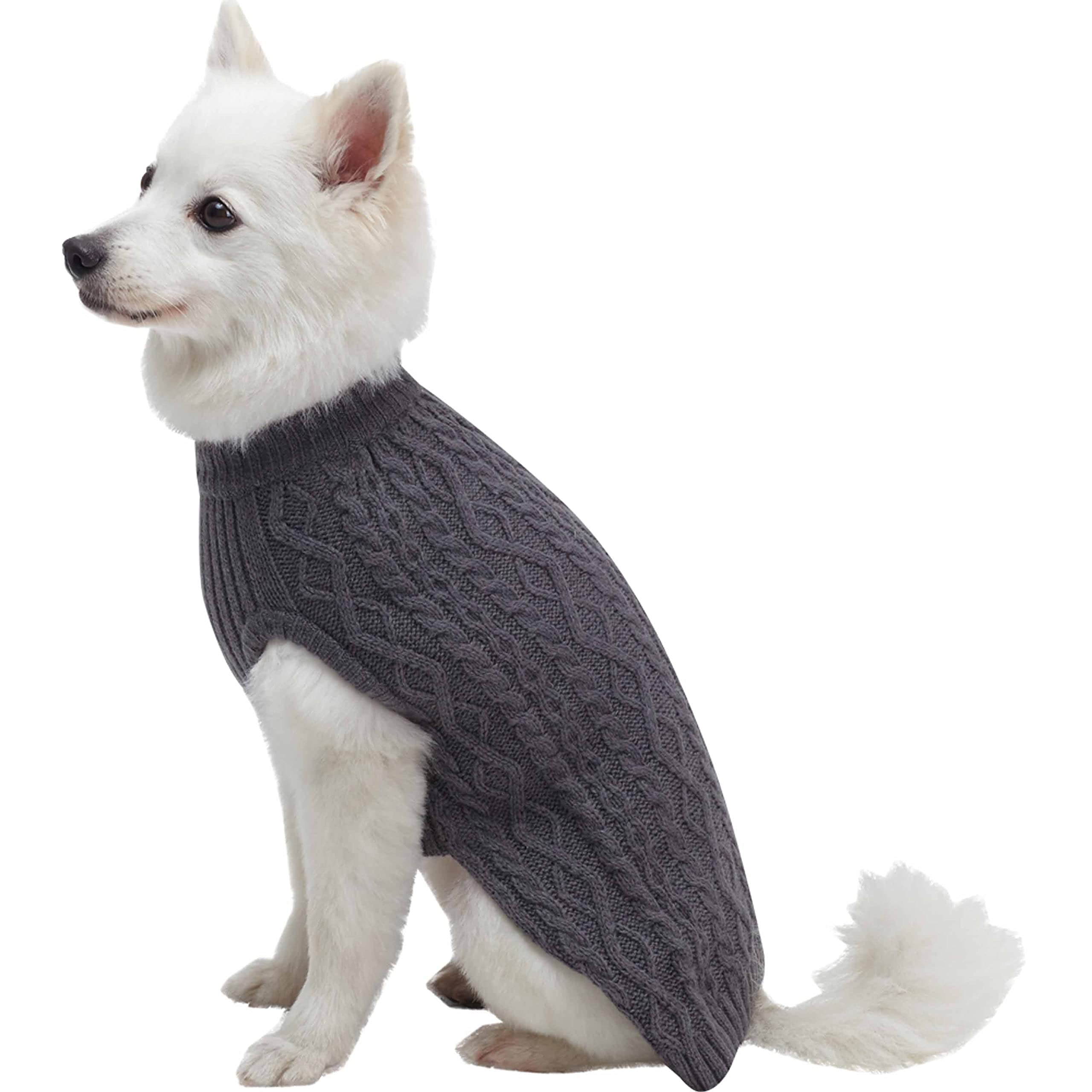 Blueberry Pet Classic Dog Sweater Wool Blend Cable Knit Pullover Crewneck Winter Clothes In Smoke Grey, Back Length 18', Large Warm Coat For Pet