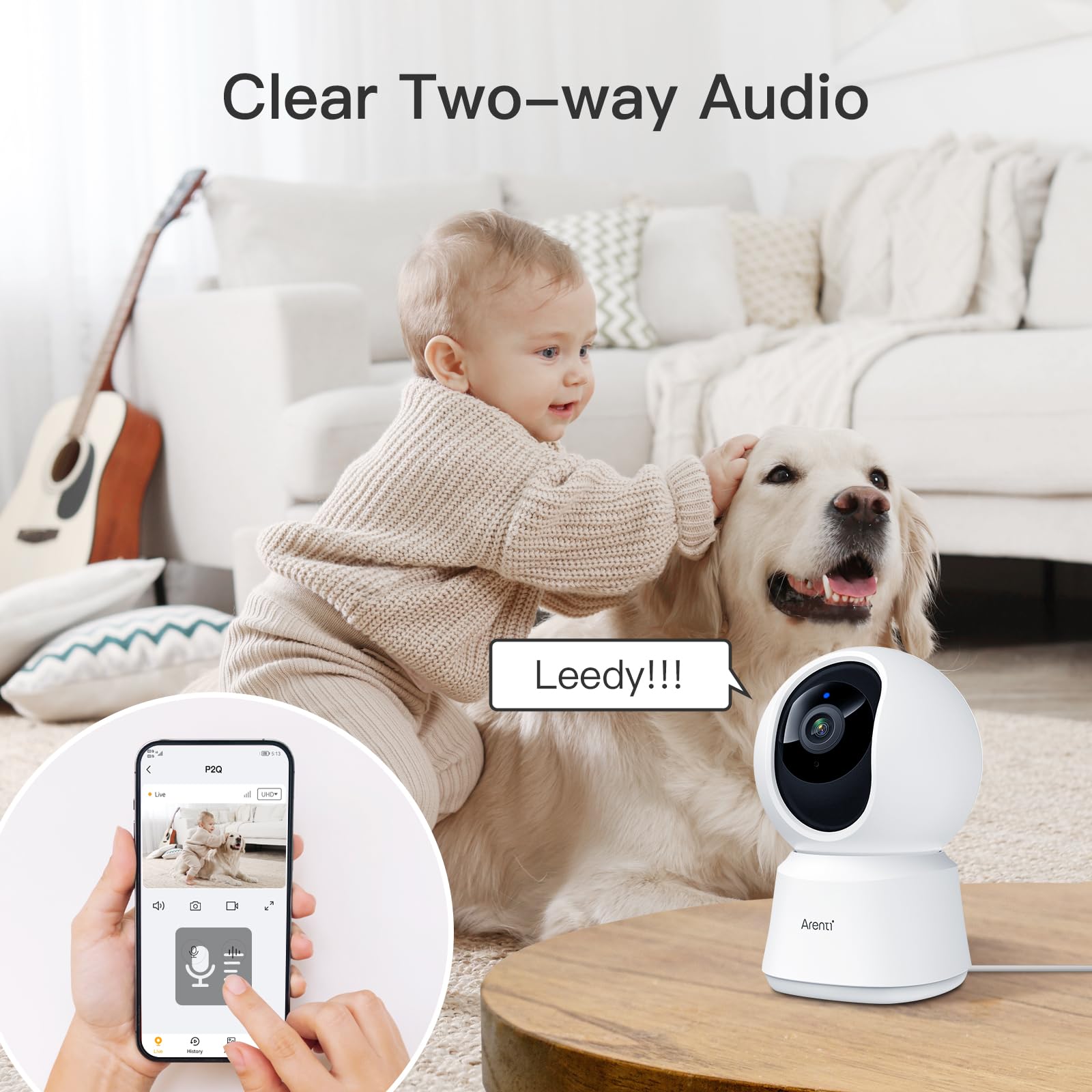 Arenti 5G Security Camera Indoor, 4Mp Pet Camera With Speaker For Dog/Cat, Baby Monitor With Phone App, Dual-Band Wifi, Auto Tra