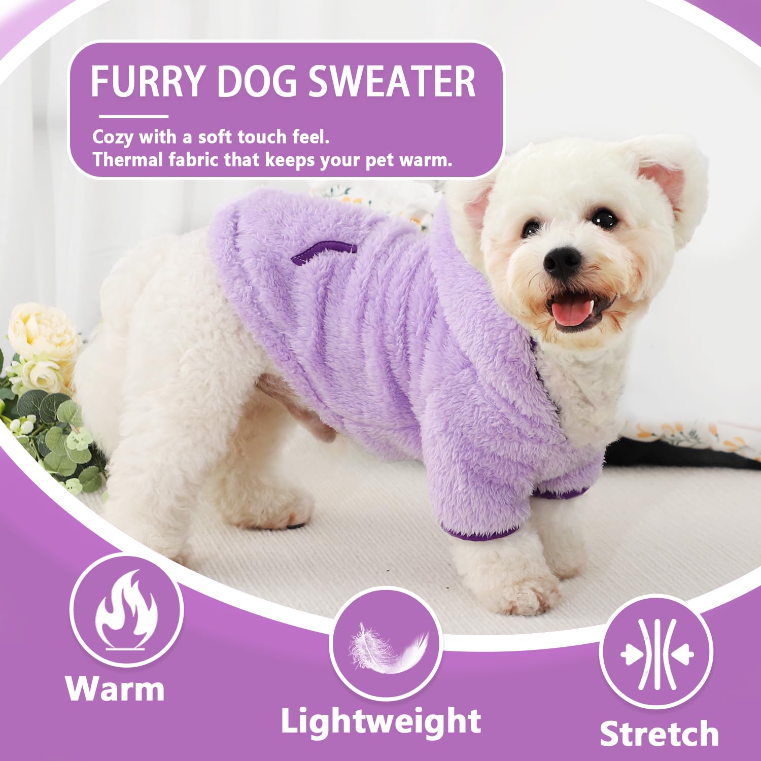 Fleece Dog Sweater Hoodie Sweatshirts Warm Fuzzy Velvet Sweaters Winter Clothes For Small Dogs Girl Boy Pet Coats Cat Apparel(Pu