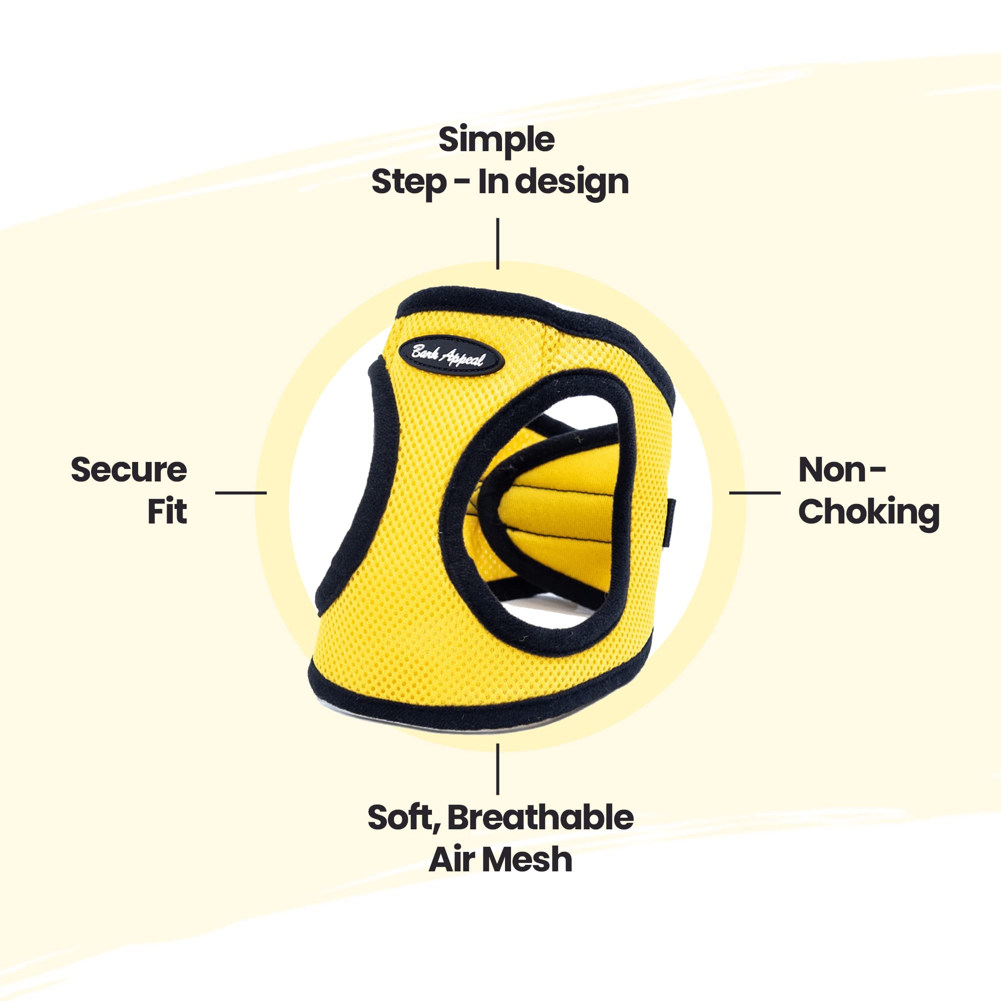 Bark Appeal Step-In Dog Harness, Mesh Step In Dog Vest Harness For Small & Medium Dogs, Non-Choking With Adjustable Heavy-Duty Buckle For Safe, Secure Fit - (Xxs, Yellow)