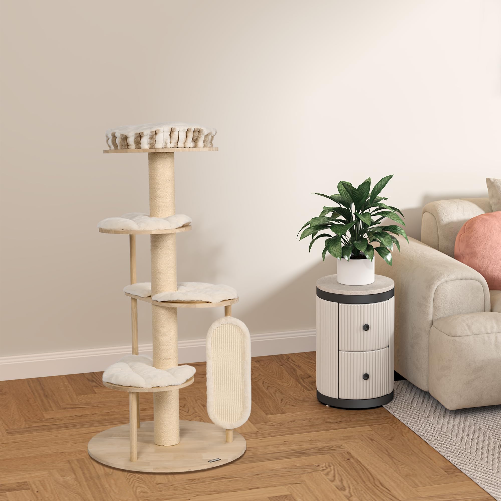 Kamaboko Tall Modern Cat Tree, 53'' Cat Tower, Cat Tree For Indoor Cats Large Adult, Multi-Level Cat Scratching Post With 3 Imit