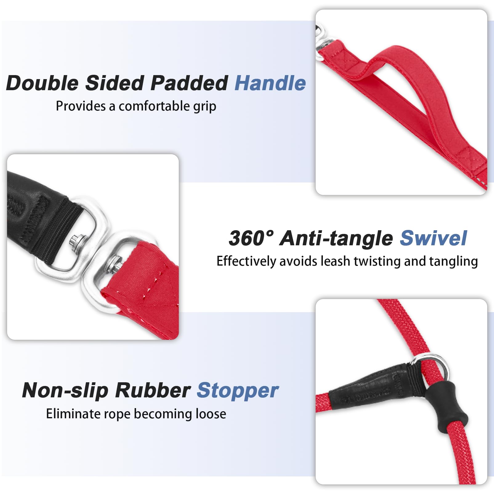 Monstoyo Slip Lead Dog Leash With Double Handle, Reflective Dog Training Leash [360 Swivel Anti-Tangle] Heavy Duty Nylon Slip Le