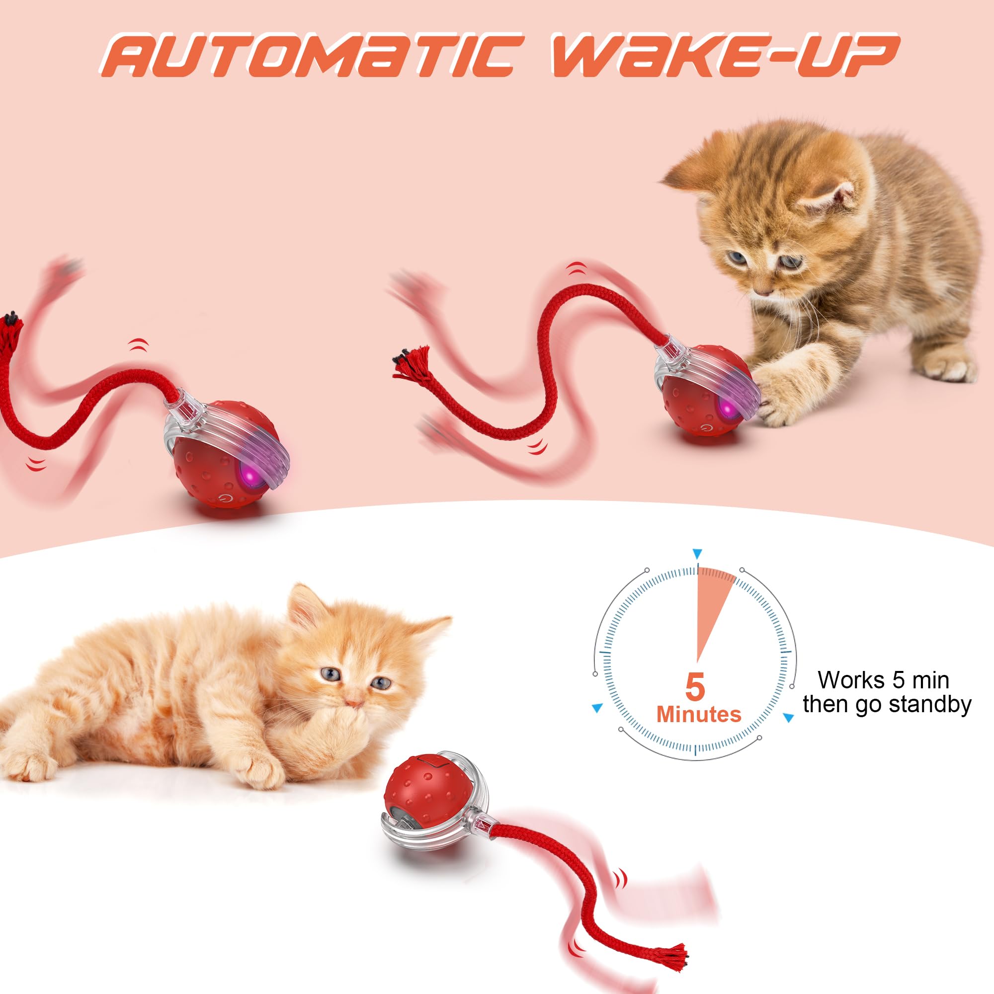 Iokheira Interactive Cat Toys Ball, Motion Activate Electric Cat Toy, Automatic Pet Exercise Toys, Simulate Bird Calls, Usb Rech