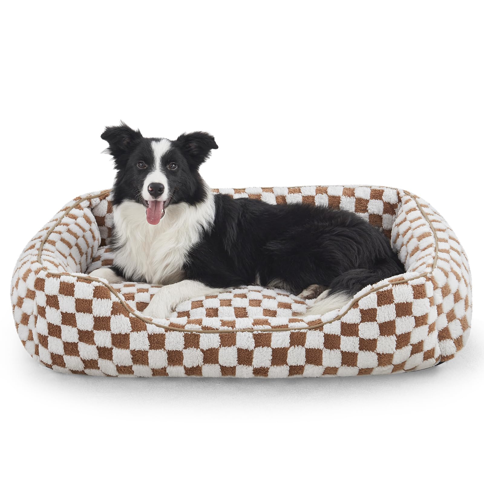 Joejoy Dog Bed For Large Medium Small Dogs - Rectangle Orthopedic Dog Sofa Bed, Cute Modern Puppy Bed With Jacquard Shaggy Plush