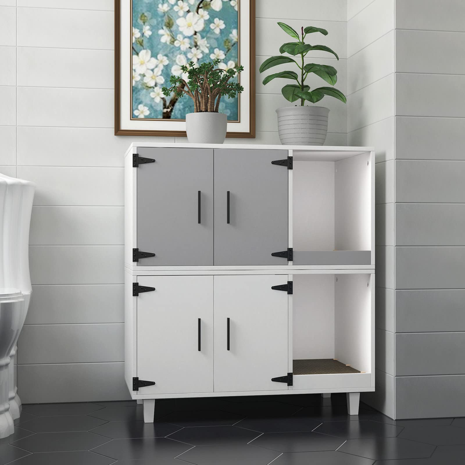 Gdlf Modern Wood Pet Crate Cat Washroom Hidden Litter Box Enclosure Furniture House As Table Nightstand With Scratch Pad,Stackable (White)