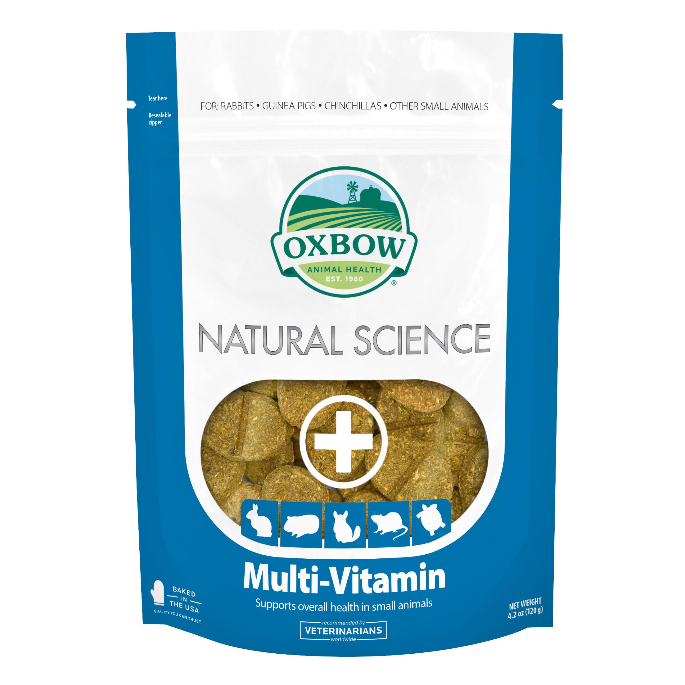 Oxbow Animal Health Natural Science Multi-Vitamin, High Fiber Supplement for Rabbit & Guinea Pig, Made with Timothy Hay, Multi-P