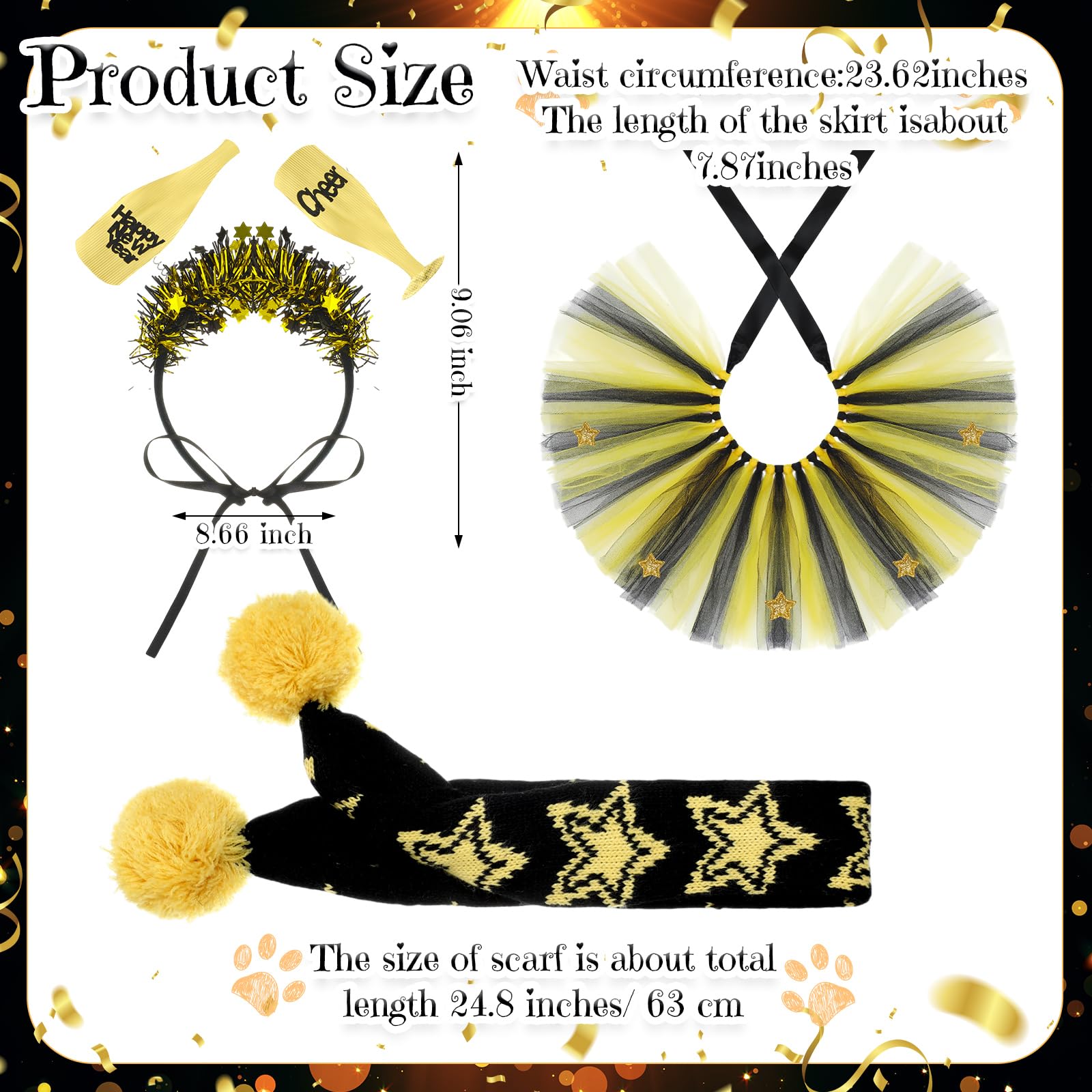 Siltriangle 3 Pcs New Year Dog Costume Set Including Wine Glass Headband Happy New Year Dog Tutu Dress Cute Pet Tutu Gold And Bl