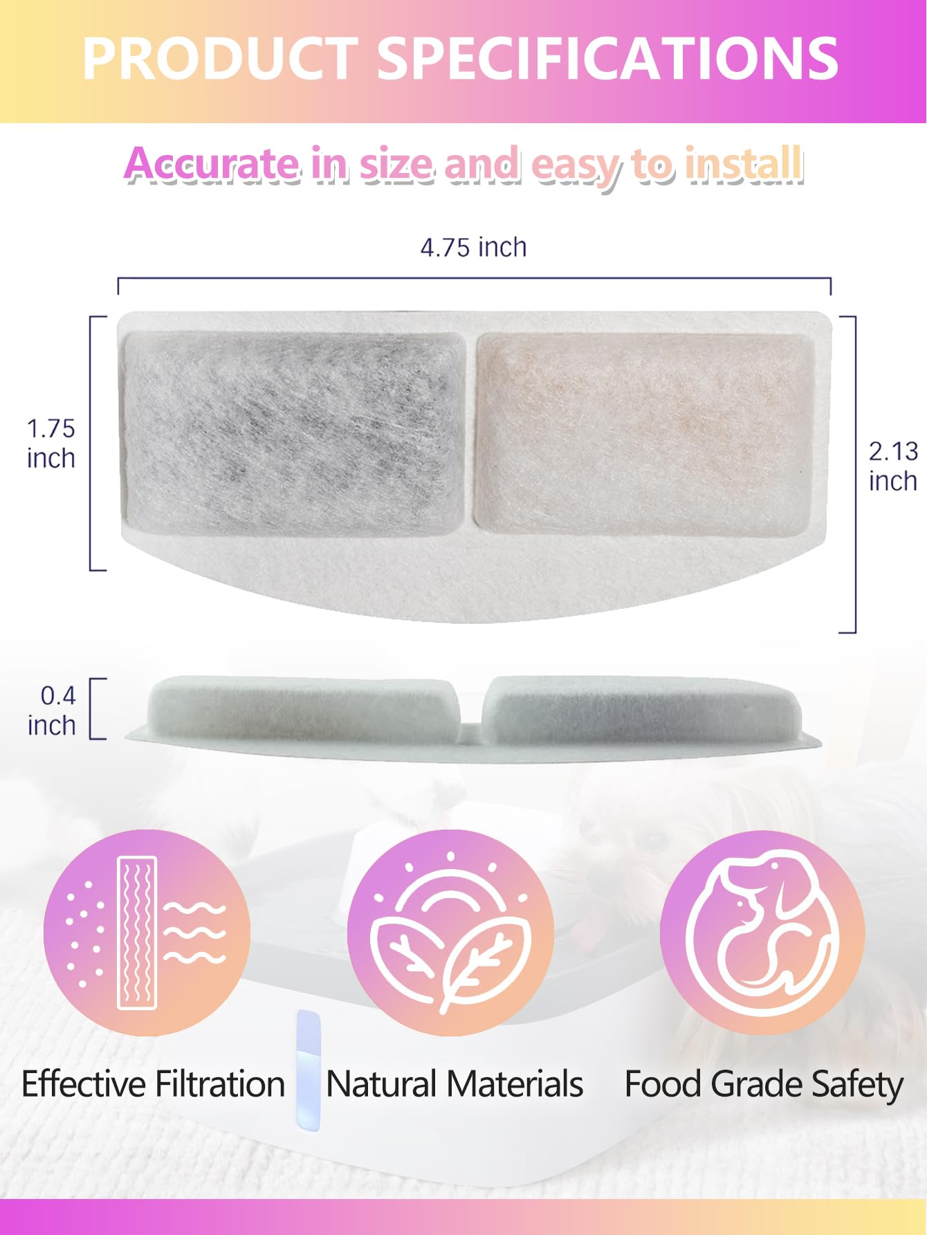 Toggath Cat Water Fountain Filter Replacement Compatible With Veken 100Oz/3L/0.8Gal Automatic Pet Fountain, Replacement Filters For Cat Dog Water Fountain Dispenser With Pre-Filter Sponges(6+6 Packs)