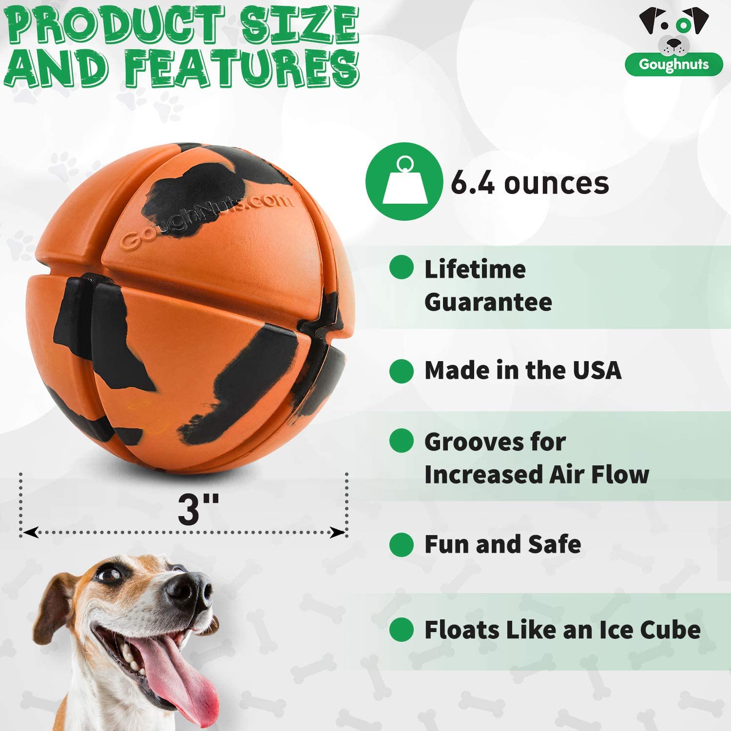Goughnuts - Virtually Indestructible Ball - Guaranteed Dog Chew Toys For Aggressive Chewers Like Pit Bulls, German Shepherds, And Labs From 30-70 Pounds - Tough And Durable Natural Rubber - Orange