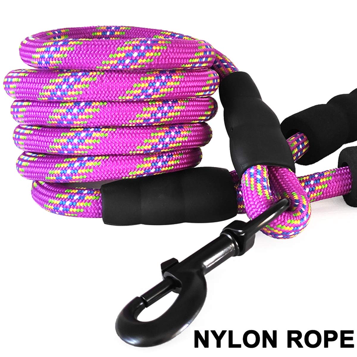 Maypaw Heavy Duty Rope Dog Leash, 3/4/5/6/7/8/10/12/15 Ft Nylon Pet Training Leash, Soft Padded Handle Thick Lead Leashes For Large Medium Dogs (1/2' 6', Purple)