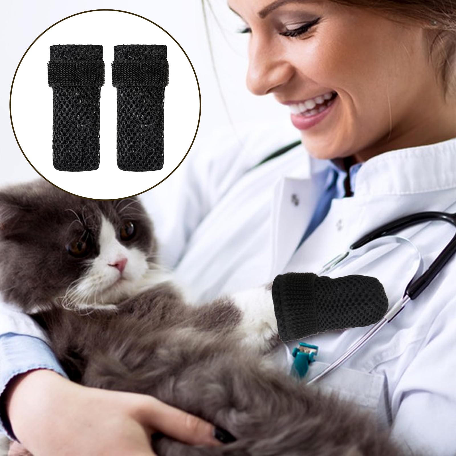 Kalione Cat Boots, 4 Packs Cat Claw Covers, Black Anti Scratch Cat Mittens, Breathable Mesh Cat Foot Covers, Adjustable Cat Claw