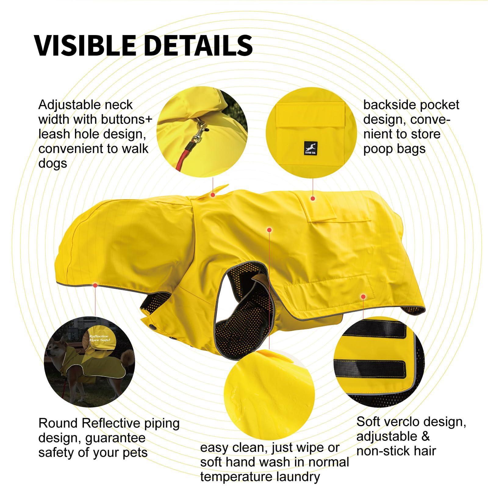 Dog Raincoat Waterproof Reflective Jacket - Lightweight Hooded Poncho With Adjustable Belly Strap & Leash Hole - Rain Slicker Co