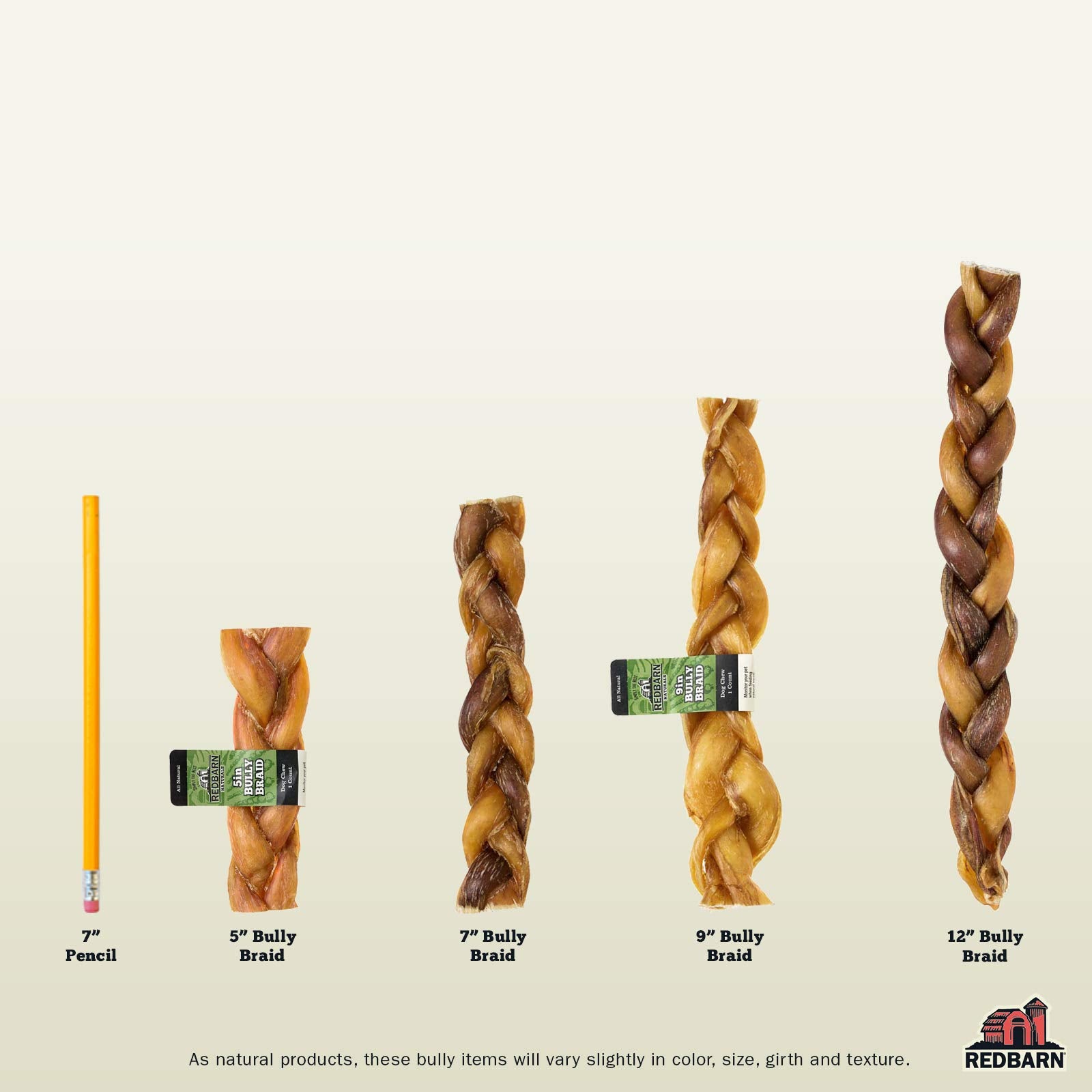 Redbarn Pet Products All-Natural 12 Braided Bully Sticks for Dogs - Premium Slow Roasted Long Lasting Chew Treats Made with 100%