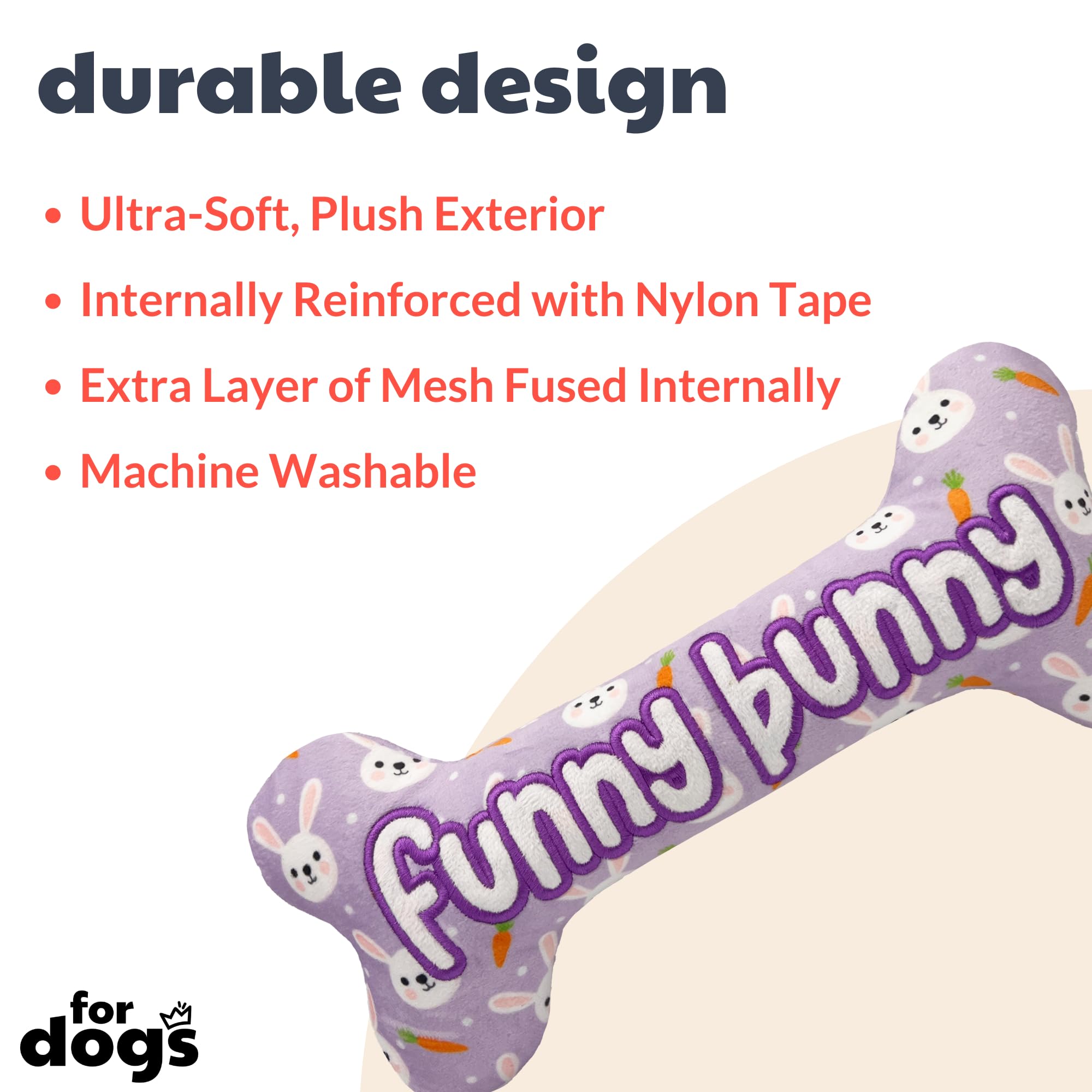 Huxley & Kent For Dogs - Funny Bunny Bone (Small) - Easter/Spring Funny Dog Toy - Power Plush Funny Dog Toy With Squeaker - Fun,