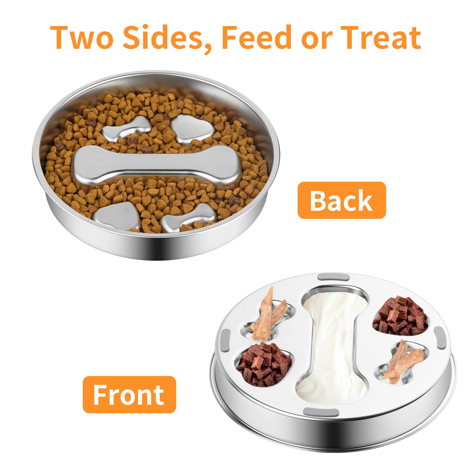 Novery Slow Feeder Dog Bowl - 2 Cups Stainless Steel Dog Slow Feeder Food Bowl, Metal Non-Slip Lick Plate,Puppy or Cat Food Hold