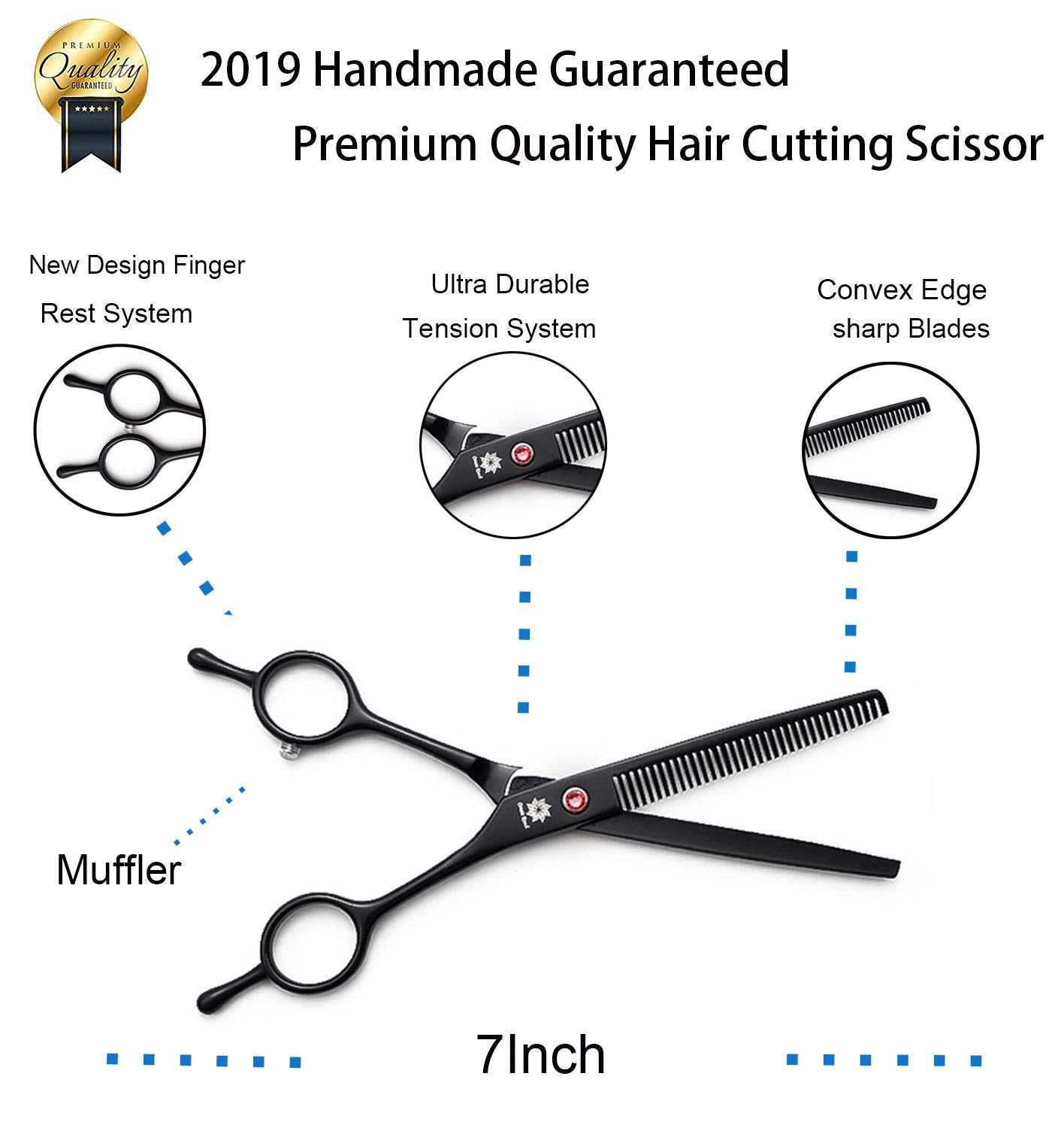 Dream Reach 7.0 Inch Professional Pet Cat Dog Grooming Shears Scissor, Straight, Curved, Thinning/Blending/Chunking Scissors Kit (Thinning Shear)