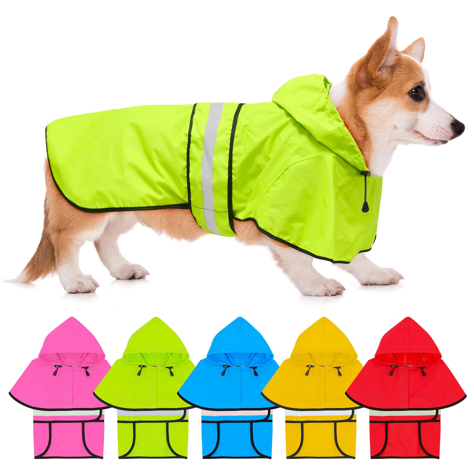 Dolitego Hooded Dog Raincoat - Reflective Dog Rain Jacket Lightweight Dog Rain Coat Dog Phocho For Small Medium Large Dogs (Small, Green)