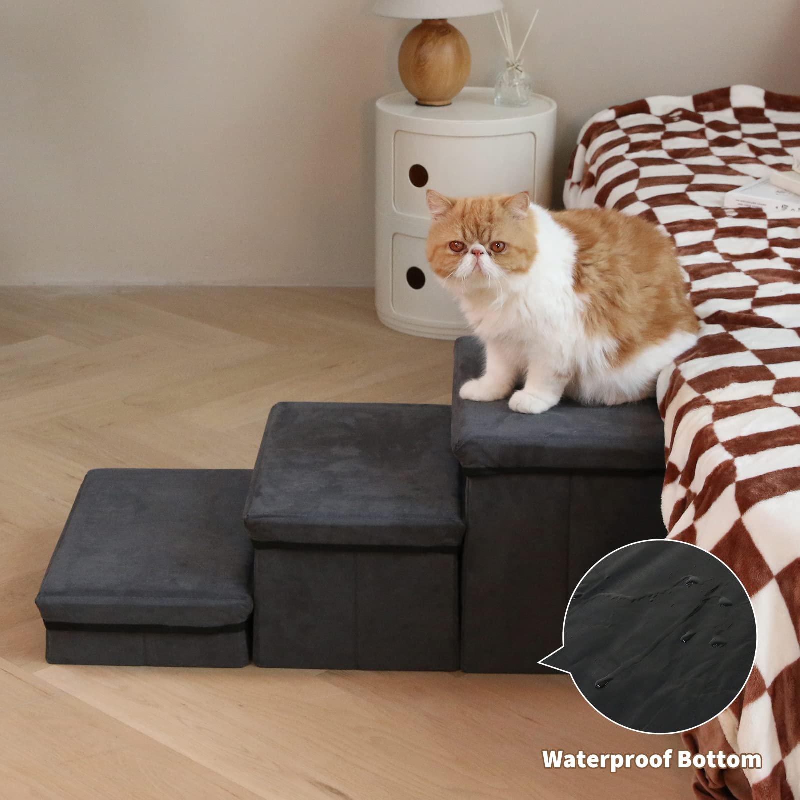 Foldable Dog Stairs/Steps 3-Tier Pet Steps Storage and Adjustable Steps for Small Medium Dogs Pet Steps Storage Stepper for High