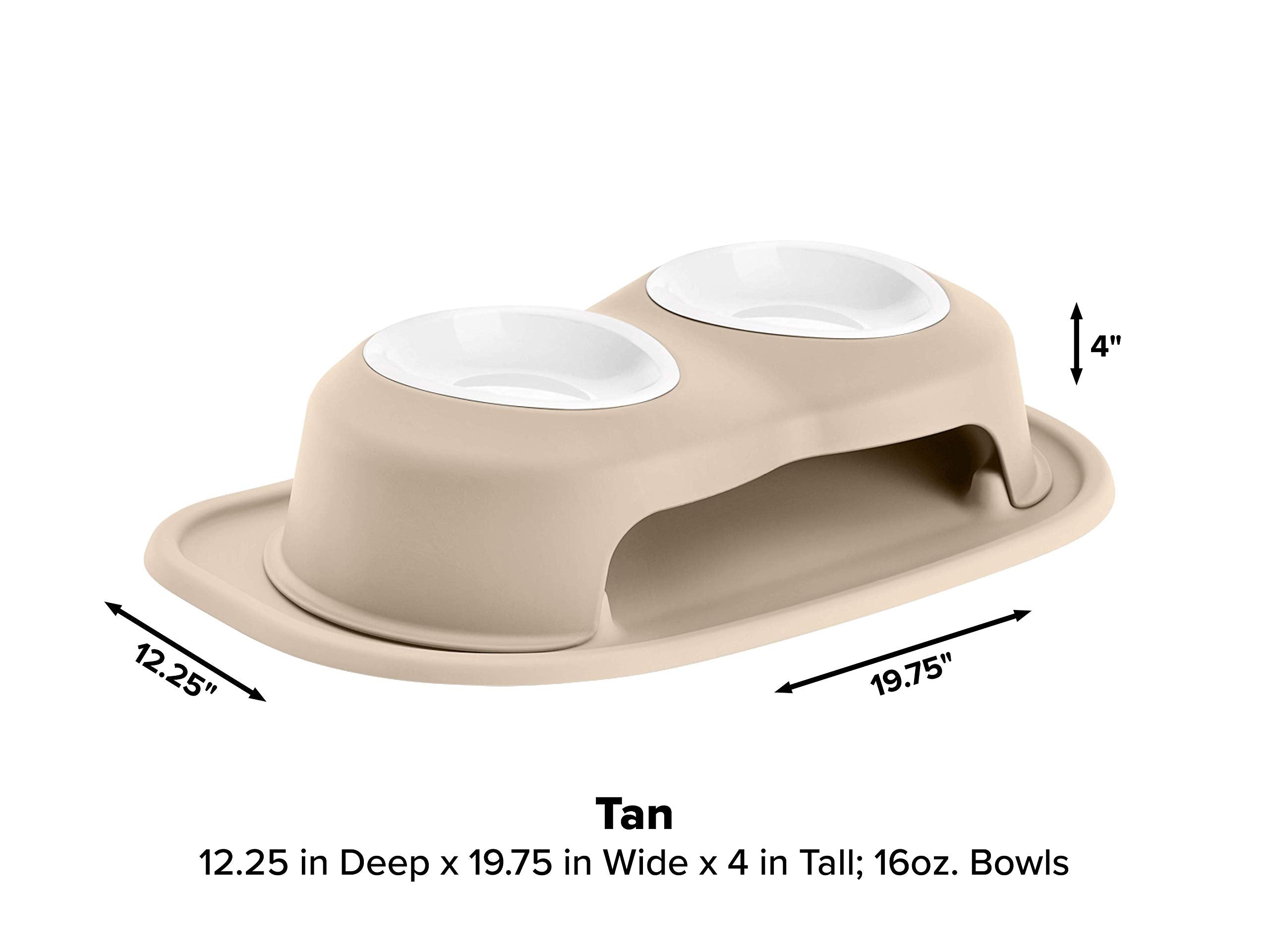 Weathertech Double High Pet Feeding System W/Plastic Dog/Cat Bowls - 4'' High Stand Tan (Pdhc1604Tntn)