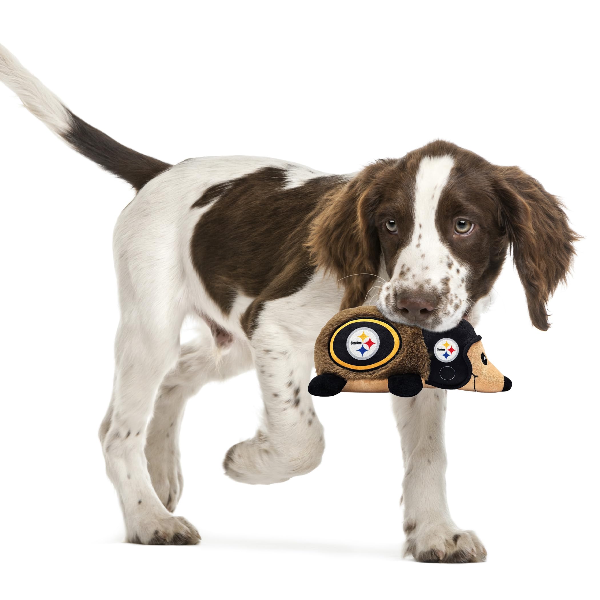 Pets First NFL Plush Hedgehog Toy for Dogs & Cats, Squeaker, Pittsburgh Steelers, Model PIT-3744