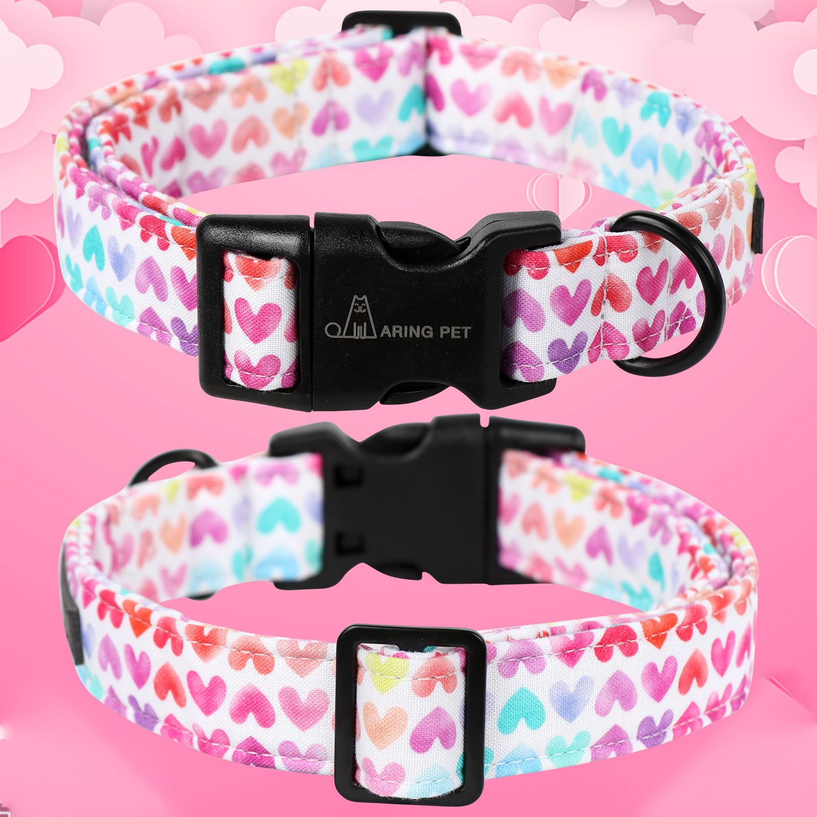 Aring Pet Valentine'S Day Dog Collar-Cute Cotton Heart Dog Collars, Adjustable Valentine Heart Pet Collars Girl Puppy Collar Wit