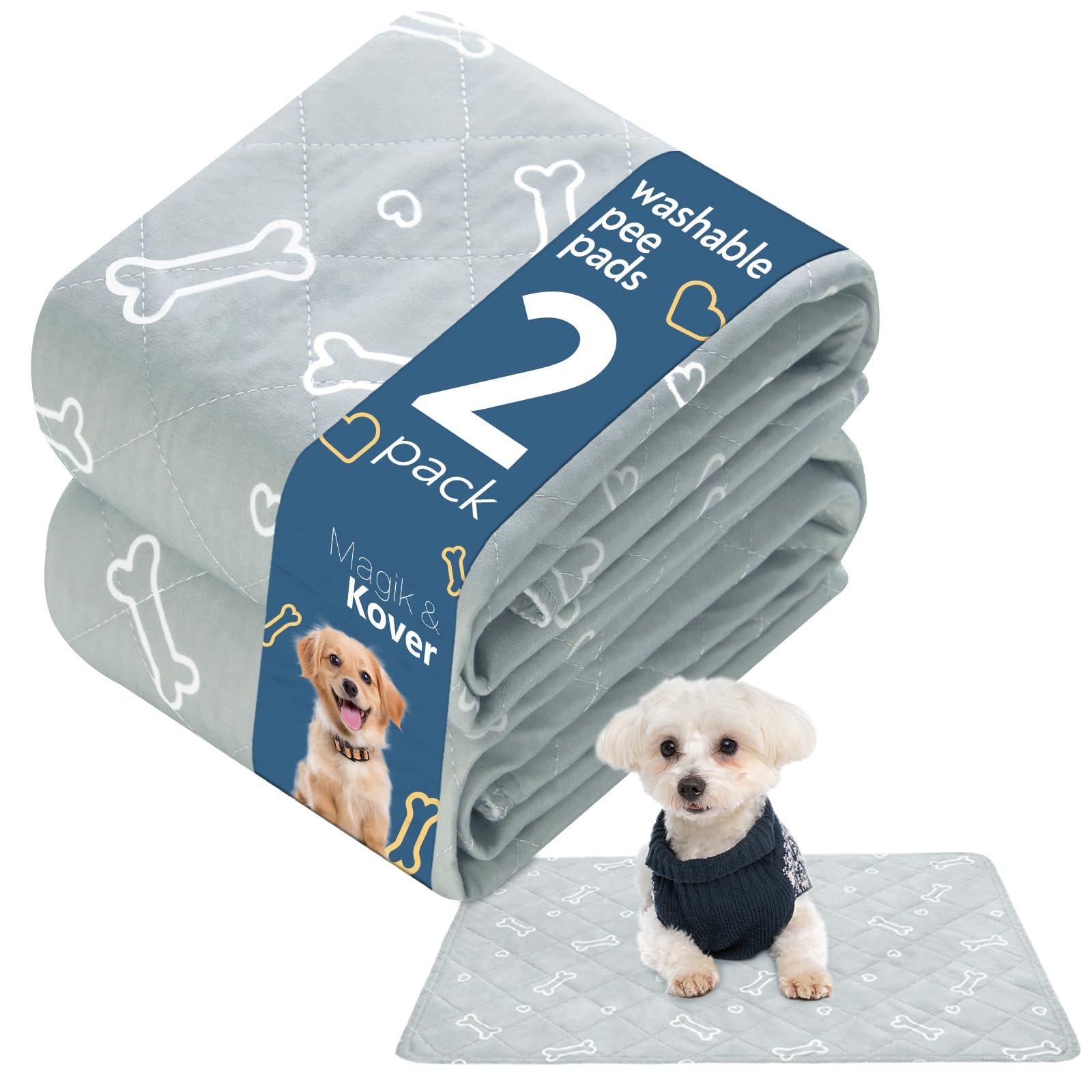 Washable Pee Pads For Dogs, 2 Pack Reusable Puppy Pads 23'' X 36'', Super Absorbent & Waterproof Training Mats For Potty, Crate,